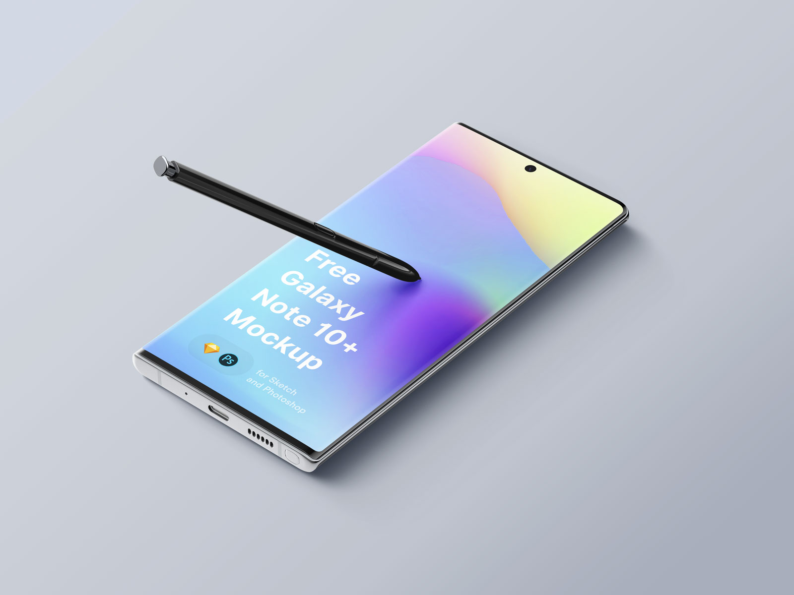 三星Galaxy Note 10 Plus手机俯视样机 Samsung Mockup