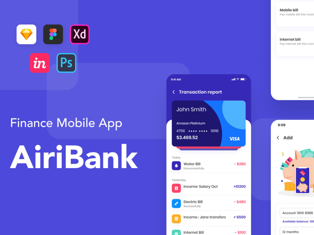 银行金融AiriBank App UI界面设计 .psd .xd .flg .sketch .studio素材