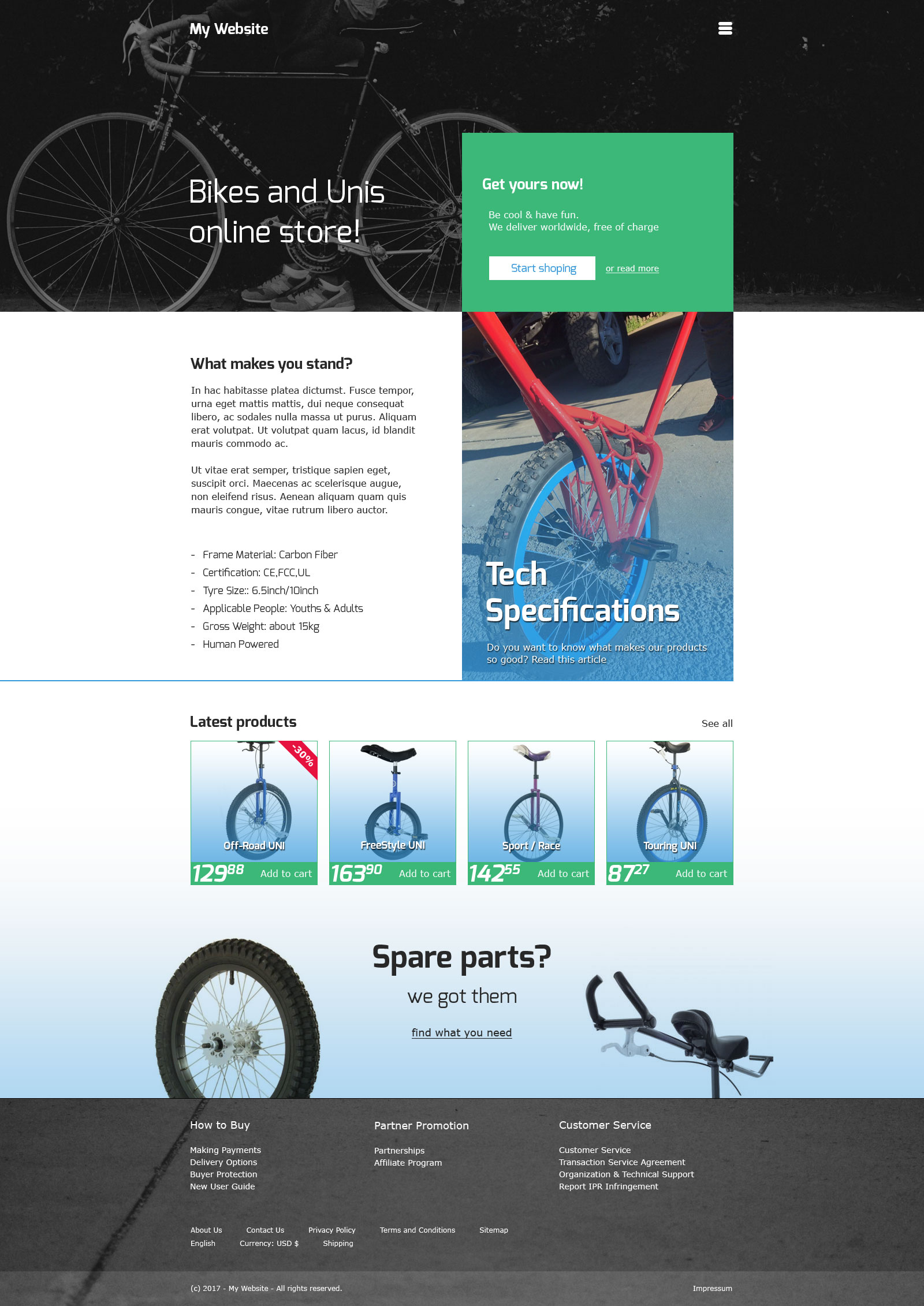 自行车在线商城首页模板UI界面设计 .psd素材