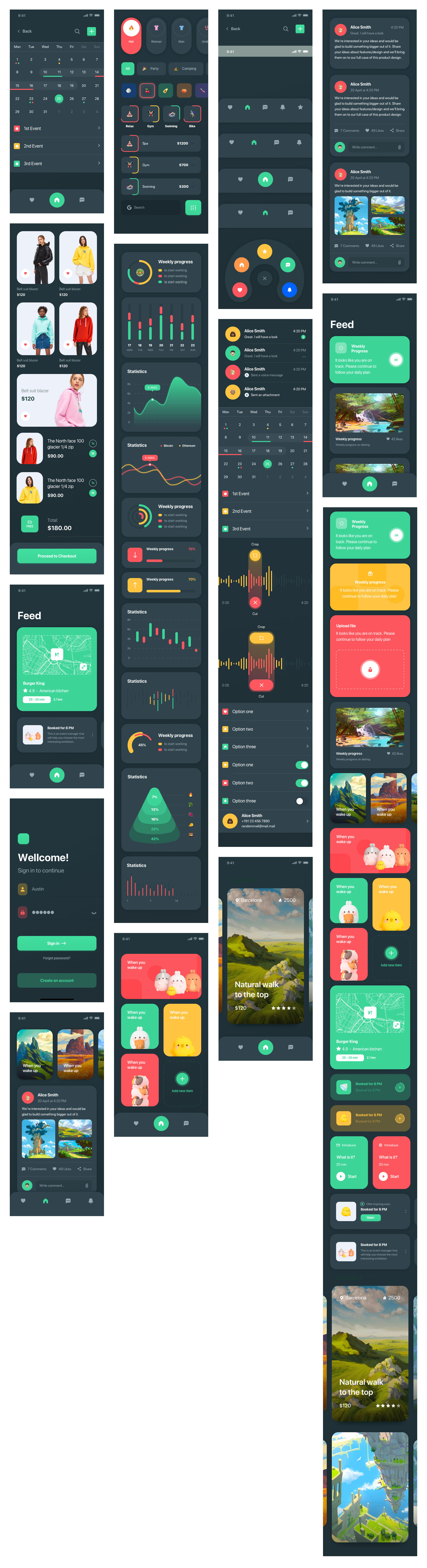 时尚墨绿色系多用途App界面设计UI设计 .sketch素材包
