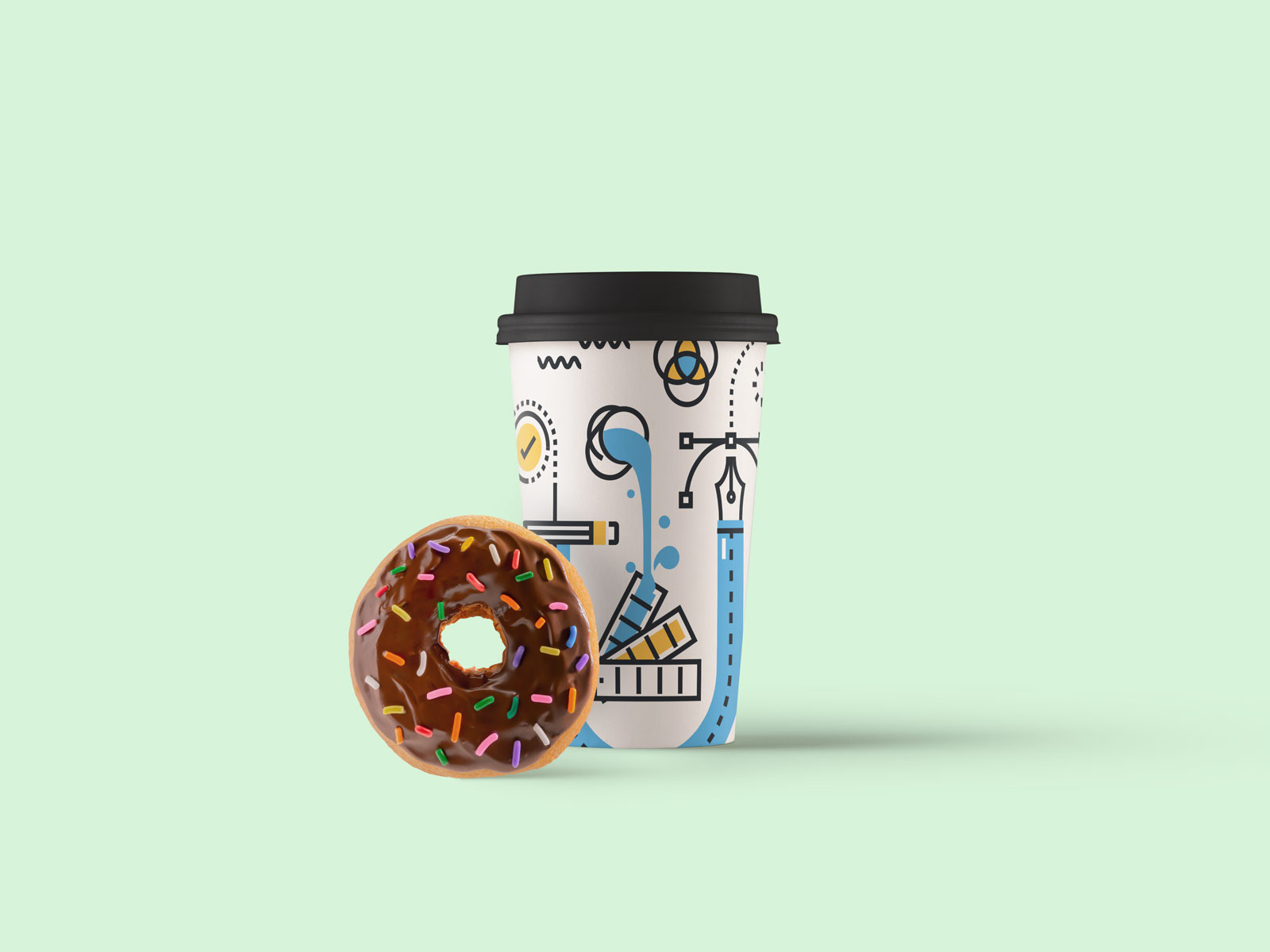 带杯盖的插画咖啡纸杯贴图psd样机模型Paper Coffee Cup mockup
