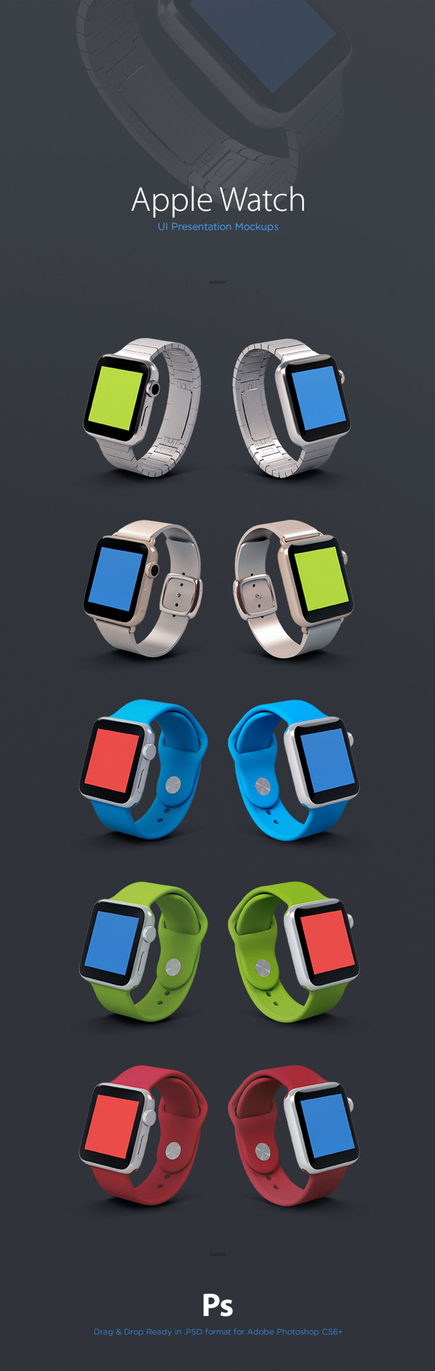 不同色系表带Apple Watch苹果手表.PSD模型 Apple Watch Mockup