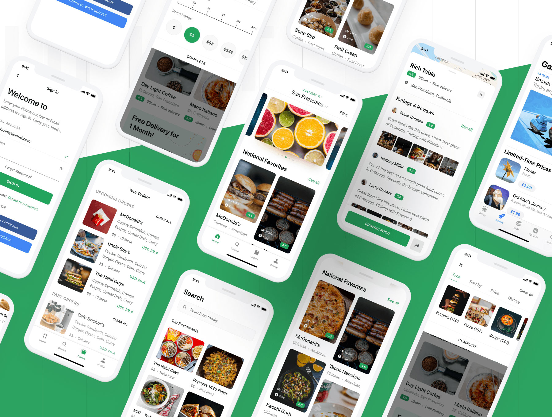一套绿色系美食外卖App UI界面设计 .sketch .fig素材