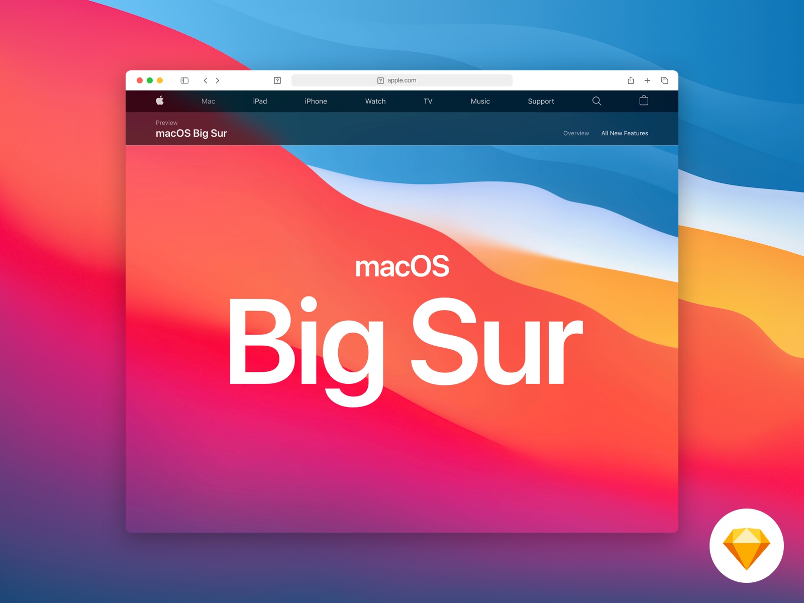Apple Big Sur系统Safari浏览器样机模型 .sketch素材