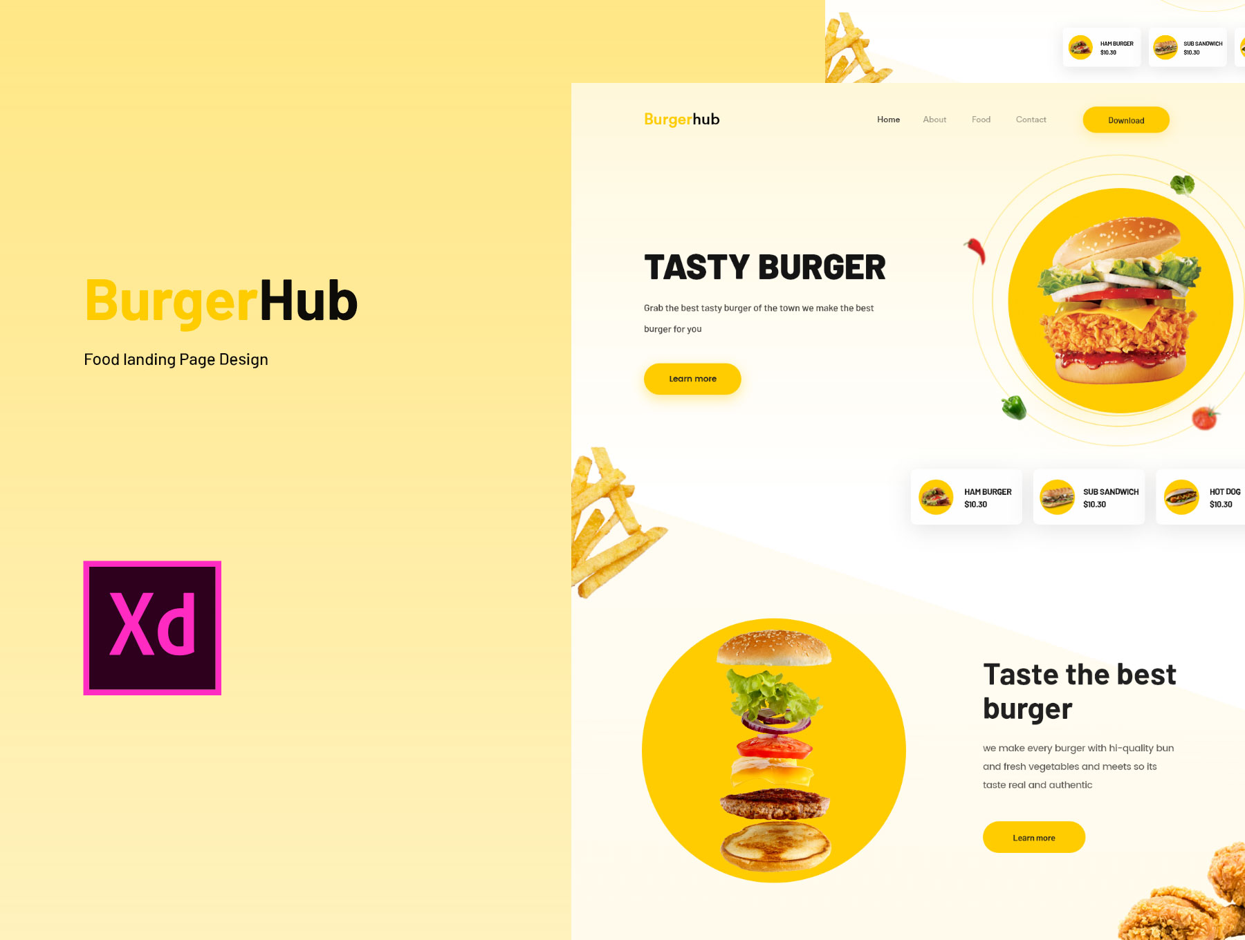 橙色汉堡美食WEB UI网页着陆页界面设计 .xd素材