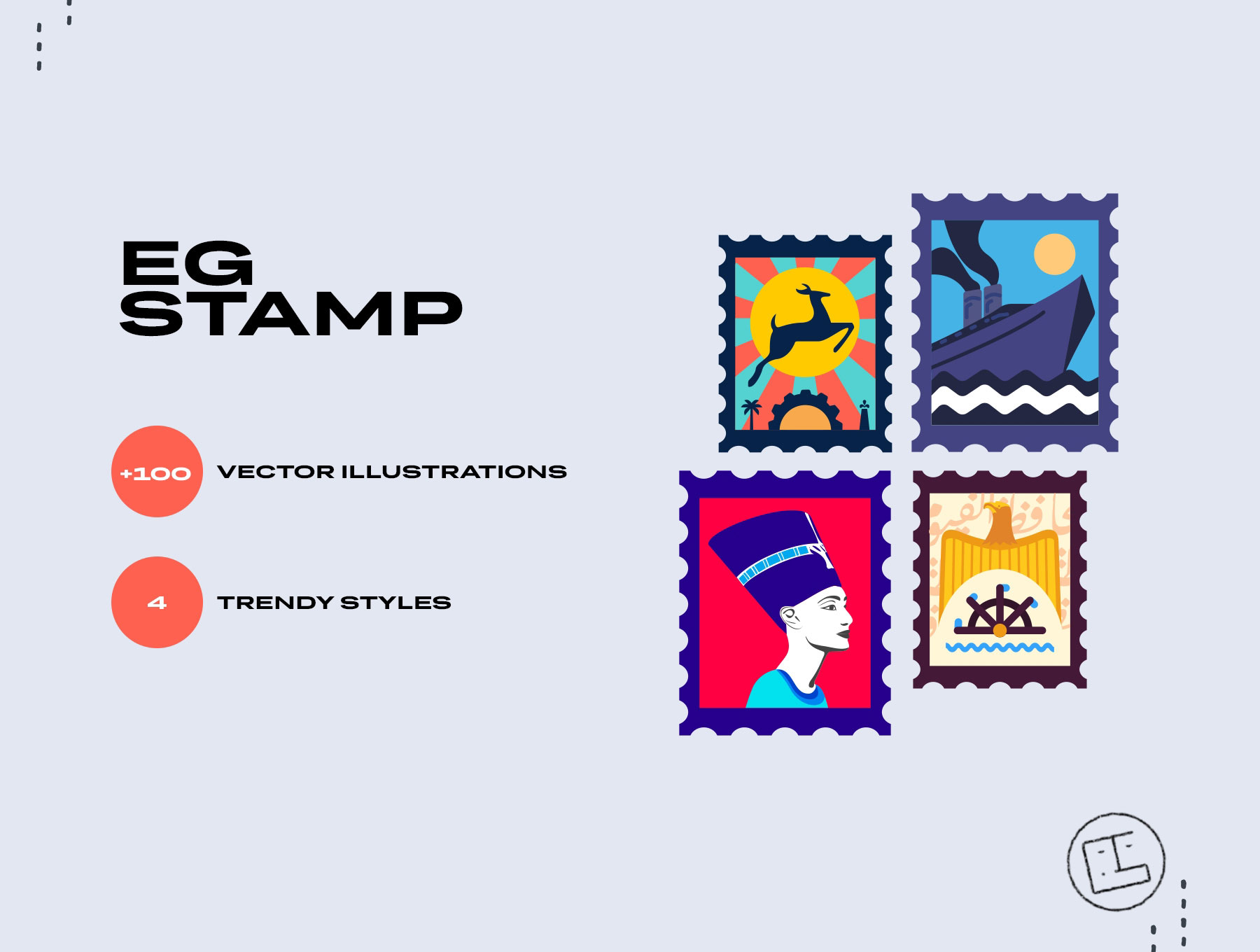 一组标志性邮票插图设计 .ai .eps .svg .psd素材