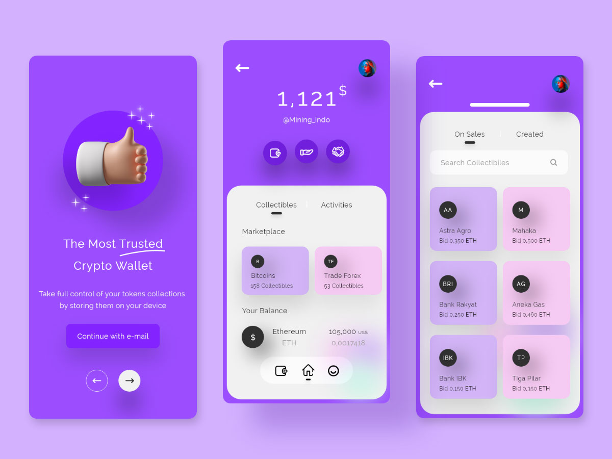 紫色系圆角风数字金融钱包app ui界面设计 .xd素材