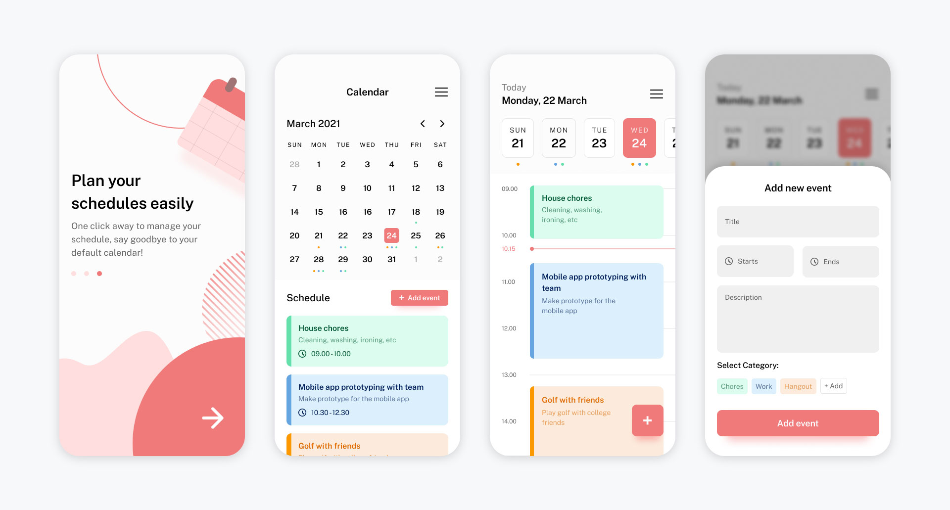 粉色系日历、日程管理app ui界面设计 .fig素材