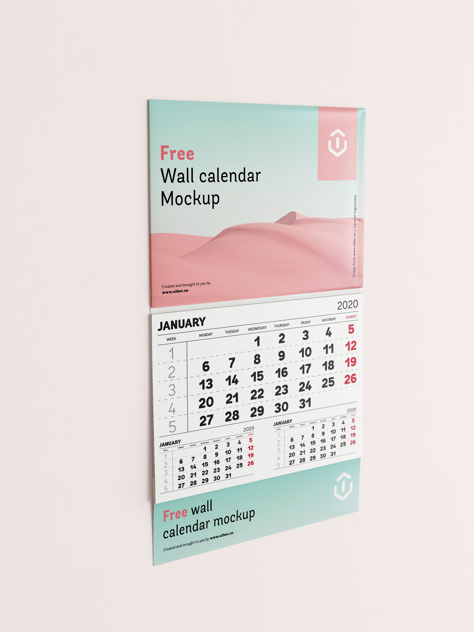 墙面上的挂历psd样机模型wall calendar mockup