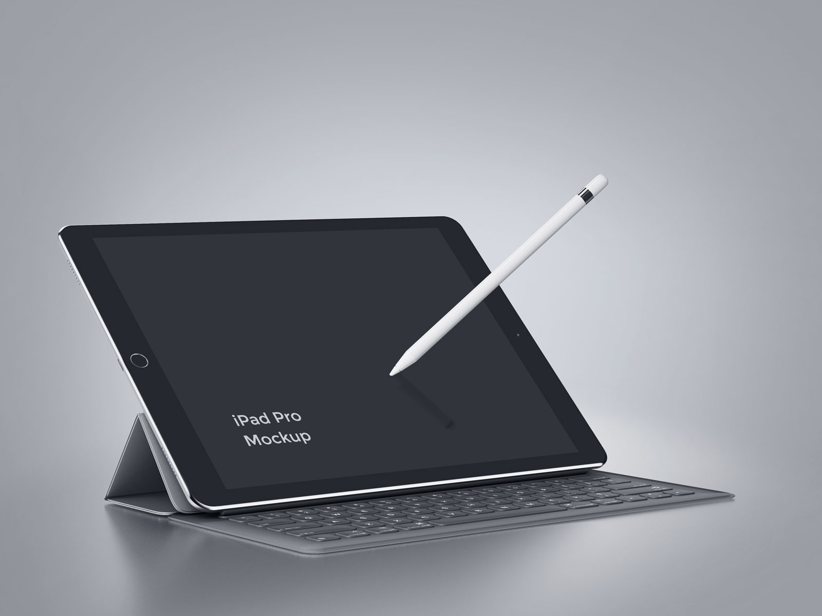 高质量侧面俯视带键盘iPad Pro .psd样机模型Mockup