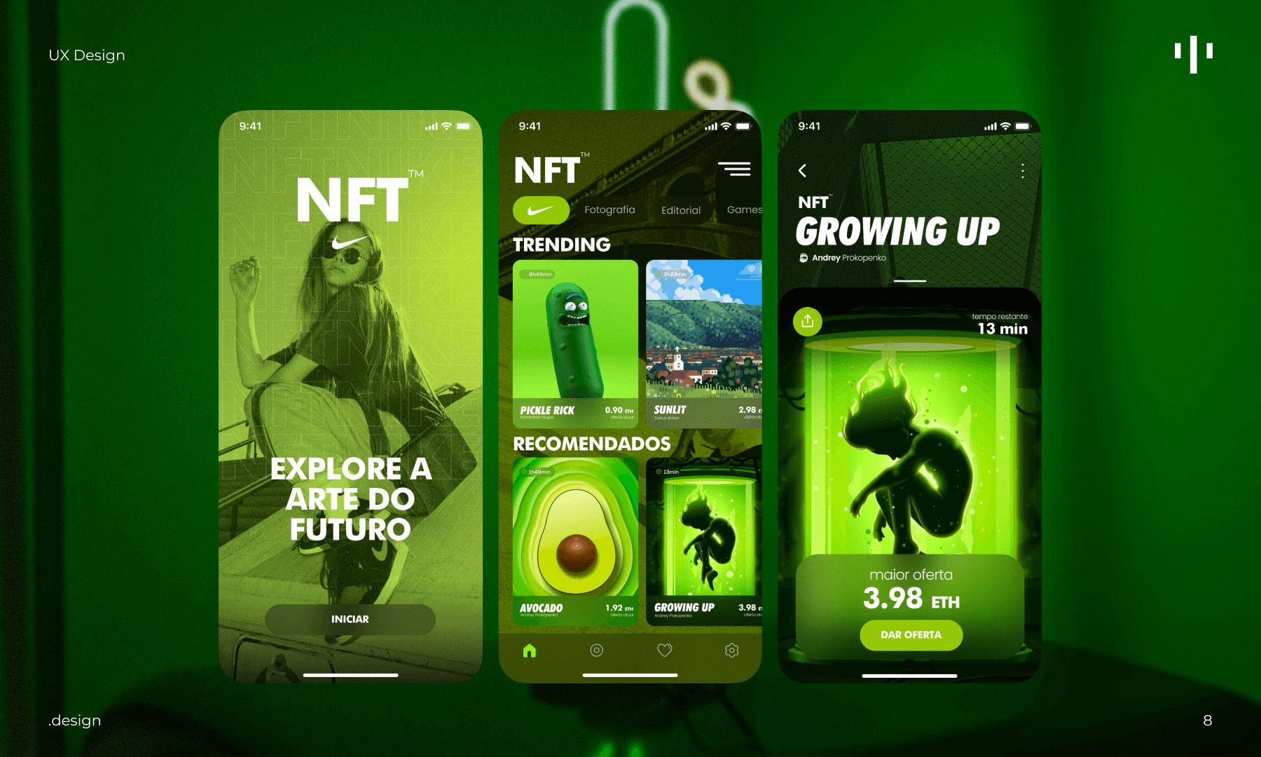 绿色系Nike NFT™ app ui界面设计 .fig素材