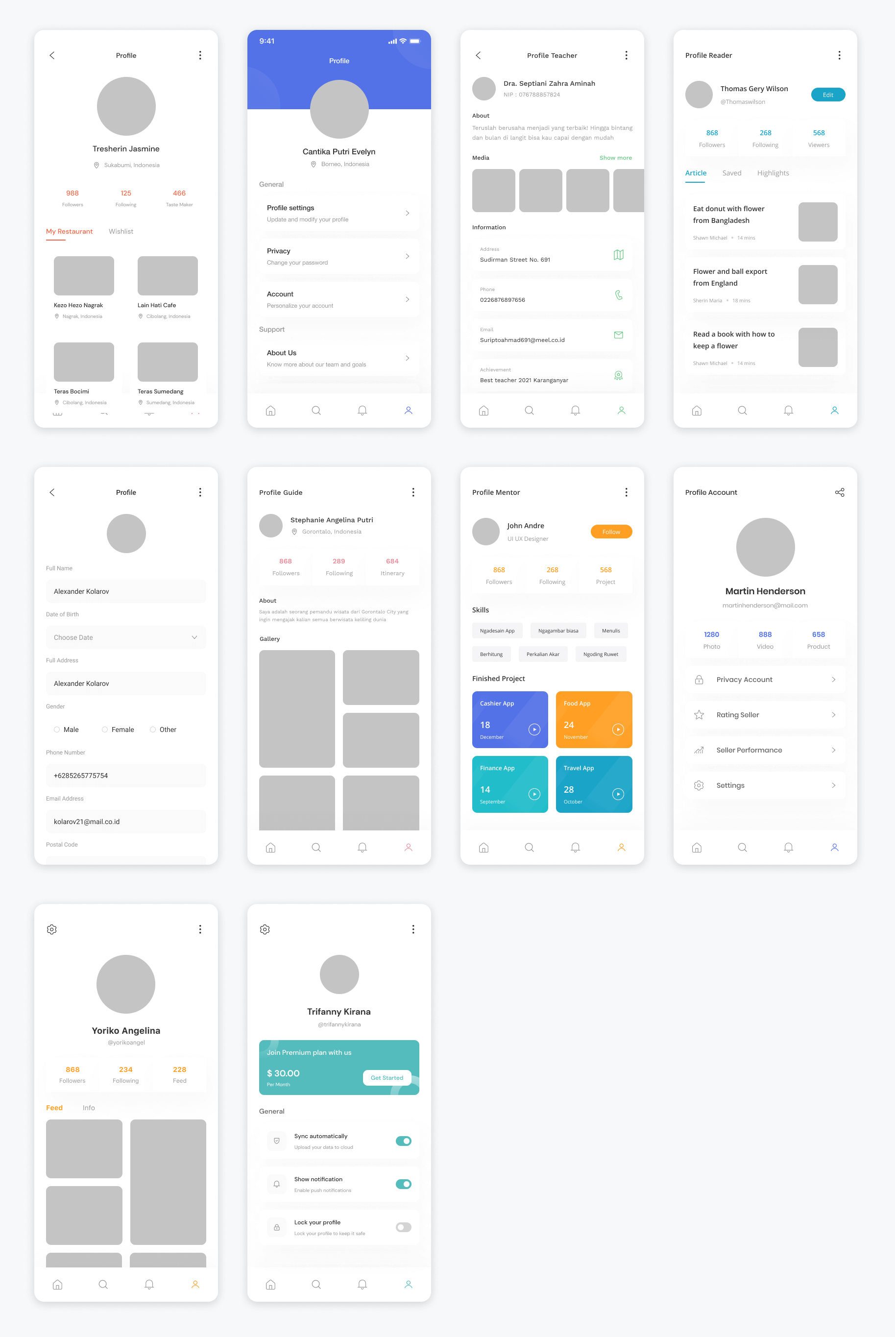 简约大气用户信息页Profiles app ui界面设计 .fig .xd .sketch素材