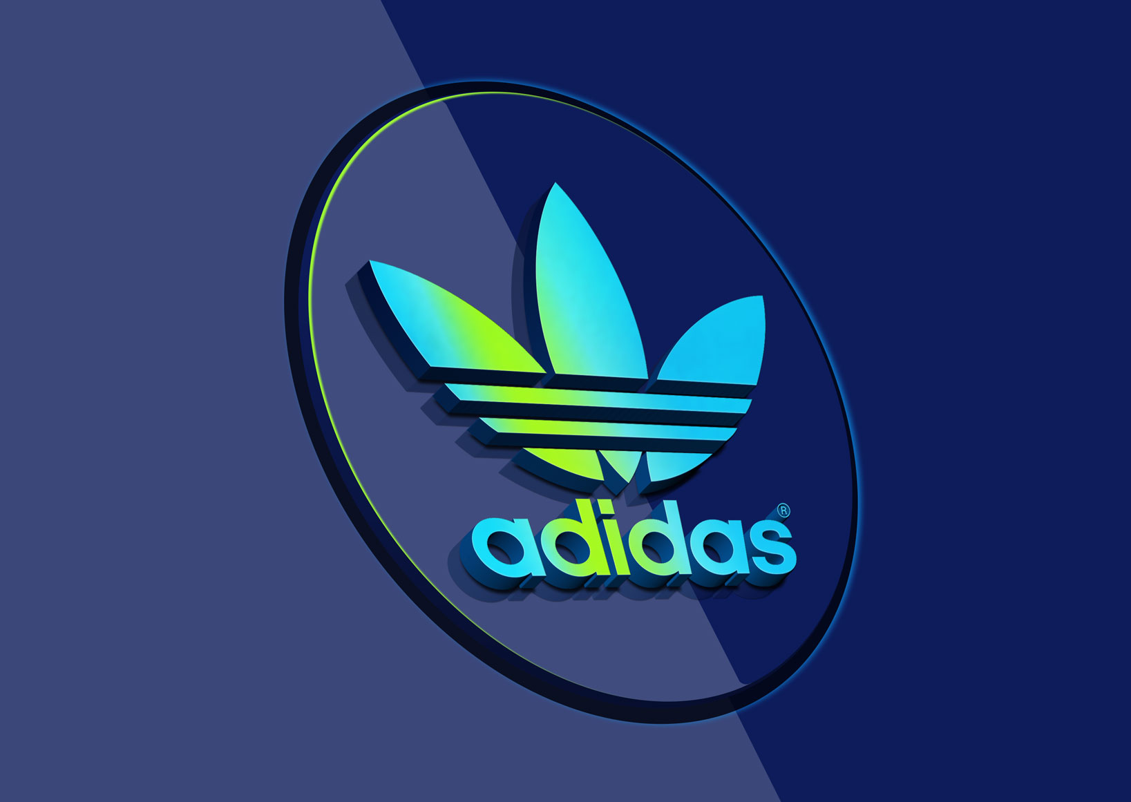 时尚酷炫的蓝色3D阿迪达斯adidas LOGO PSD样机模型mockup