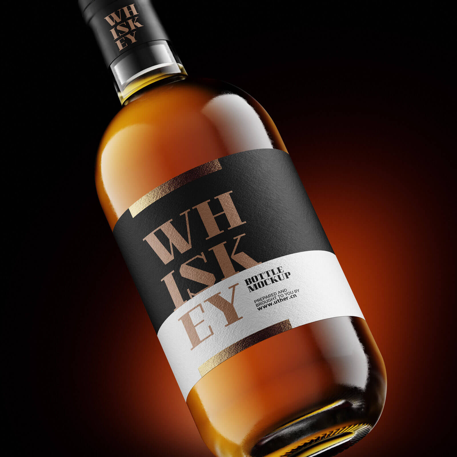 高质量棕色威士忌酒瓶psd样机模型bottle mockup
