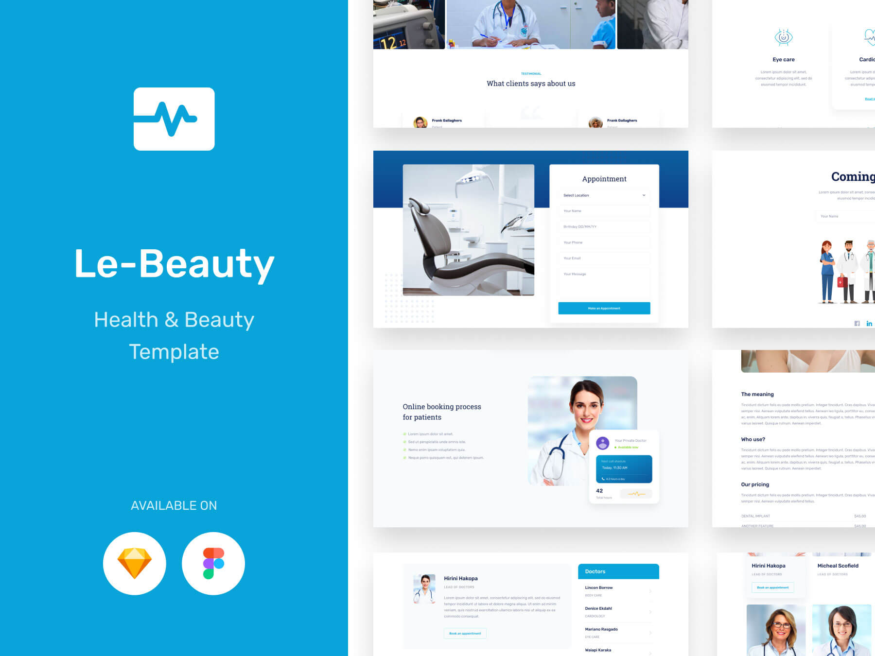 蓝色系简约大气医疗健康网站WEB UI界面设计