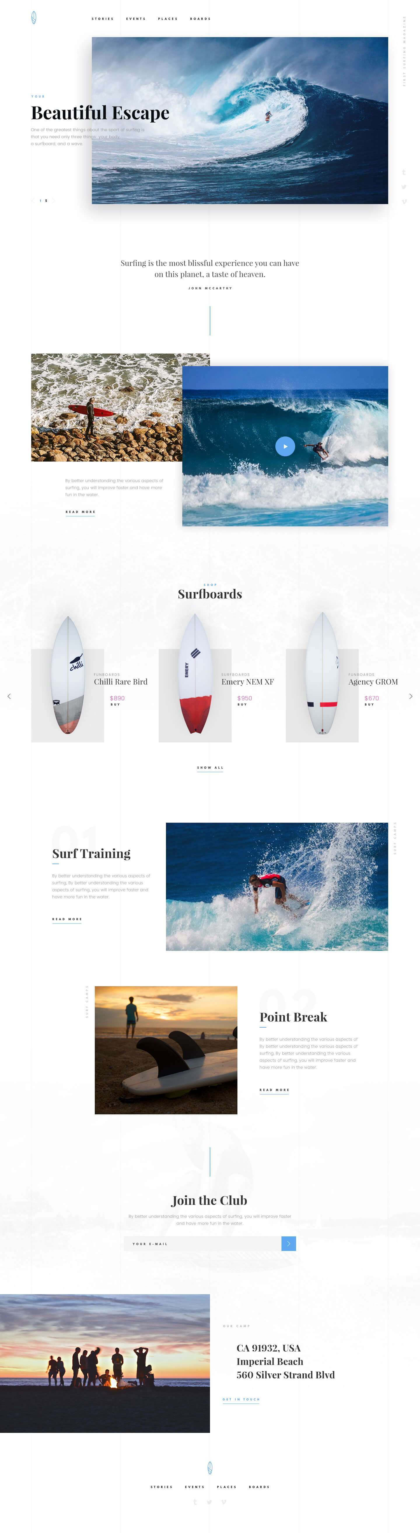 简约大气的体育冲浪网站WEB UI界面设计 .psd素材