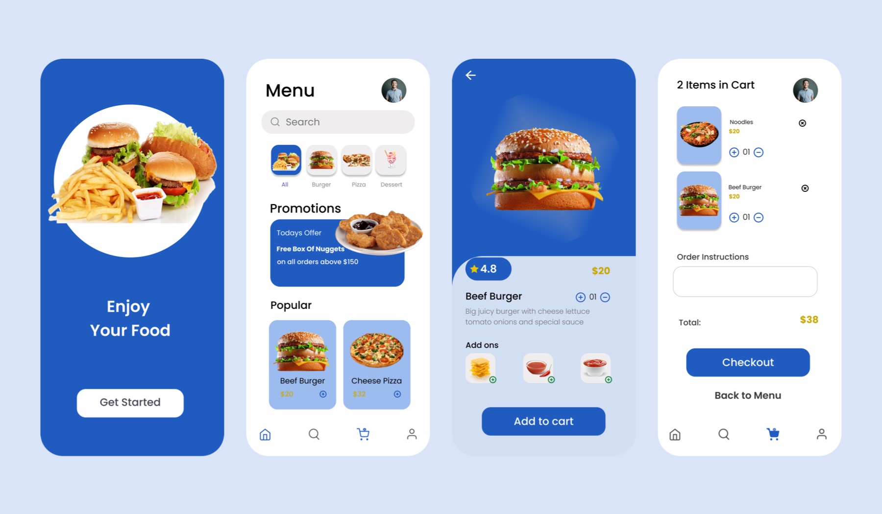 蓝色系美食汉堡肯德基APP UI界面设计 .fig素材