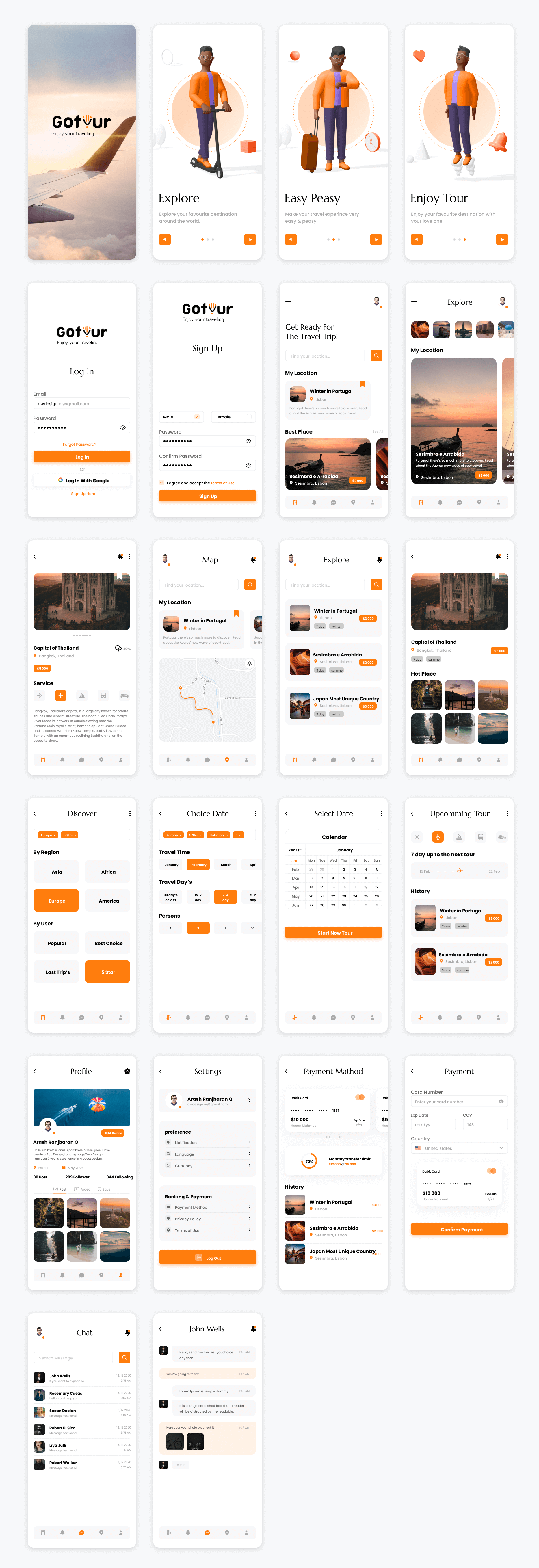 简约大气橙色系旅游旅行APP UI界面设计 .fig素材