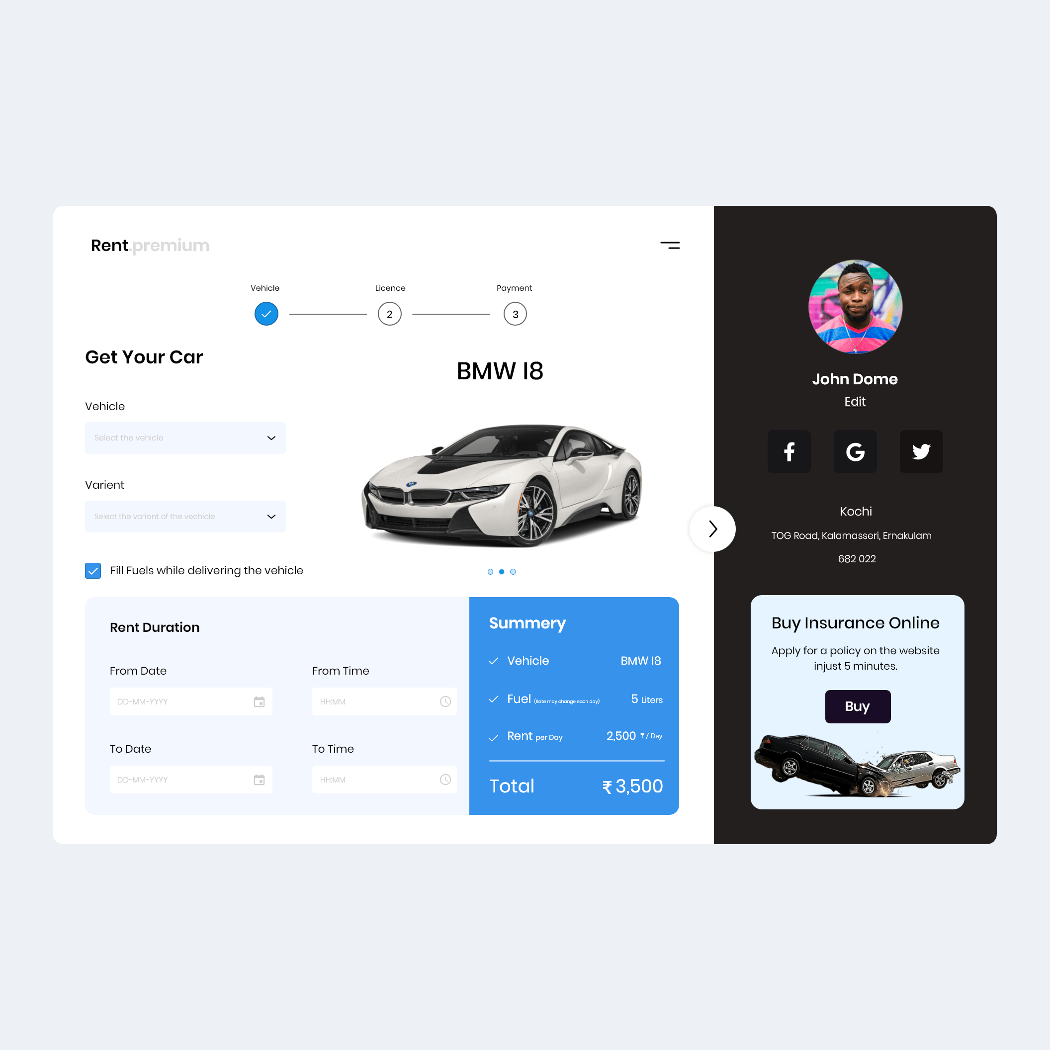 简约的租车网站登录页WEB UI界面设计 .xd素材