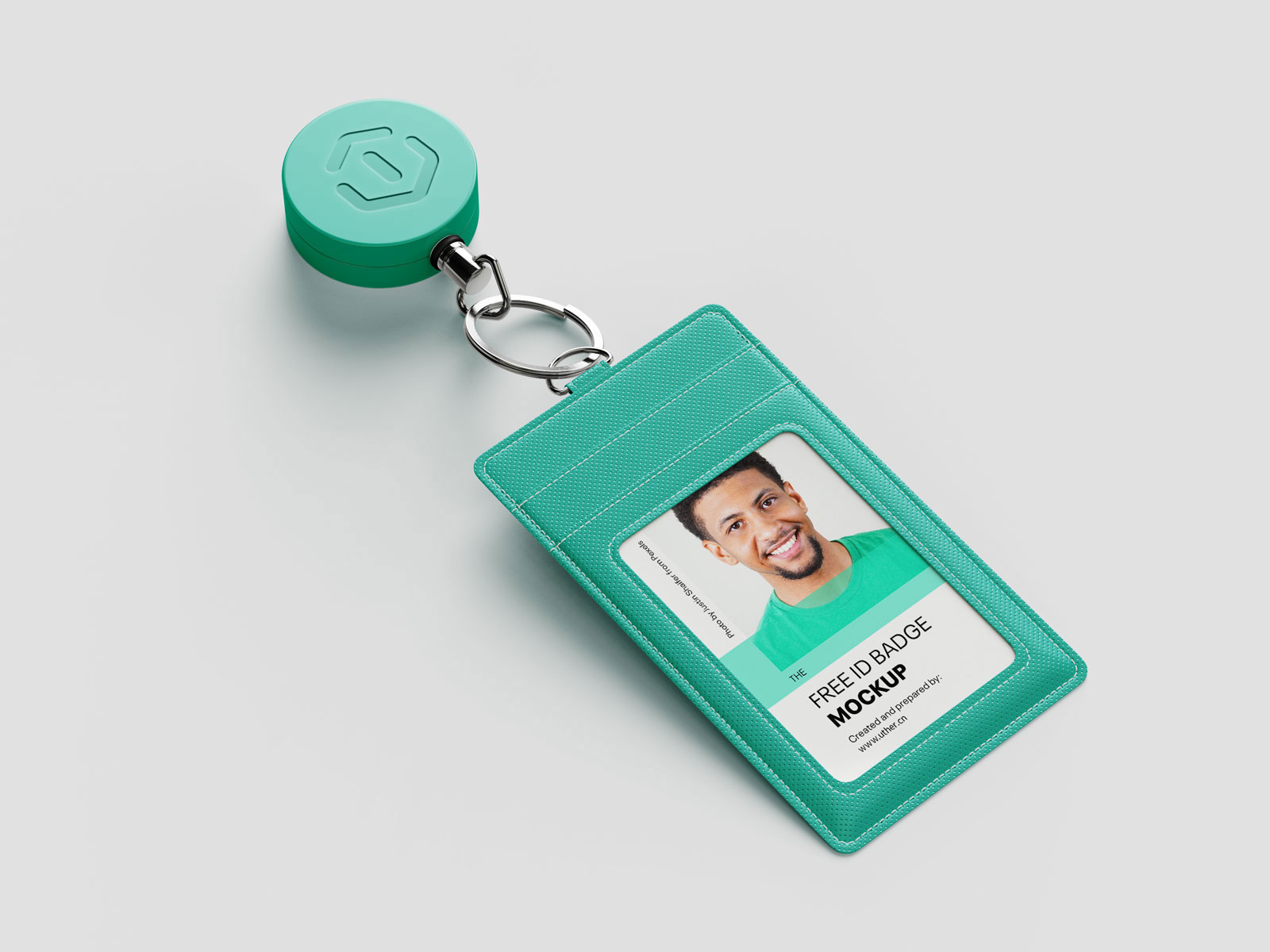 带钥匙环的绿色工牌卡套员工卡套证件套样机模型Mockup .psd素材