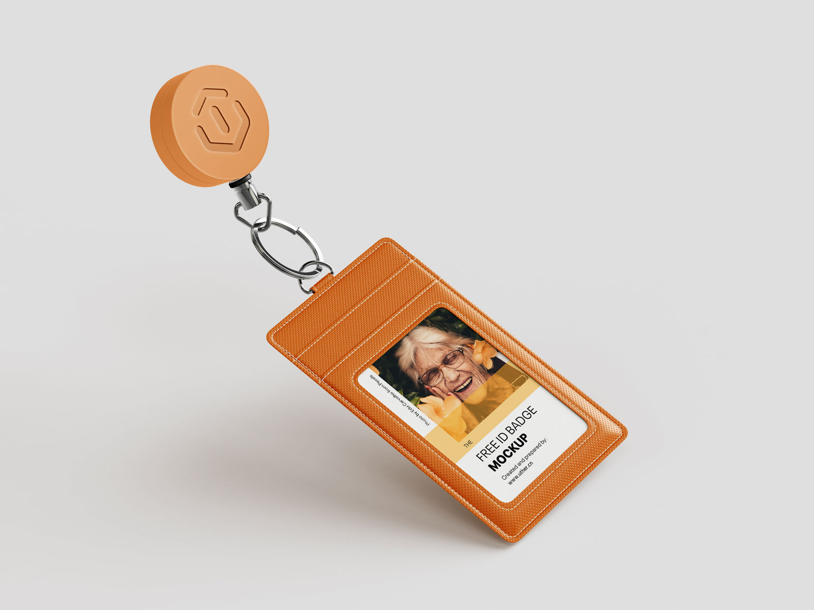 带钥匙环的橙色工牌卡套员工卡套证件套样机模型Mockup .psd素材