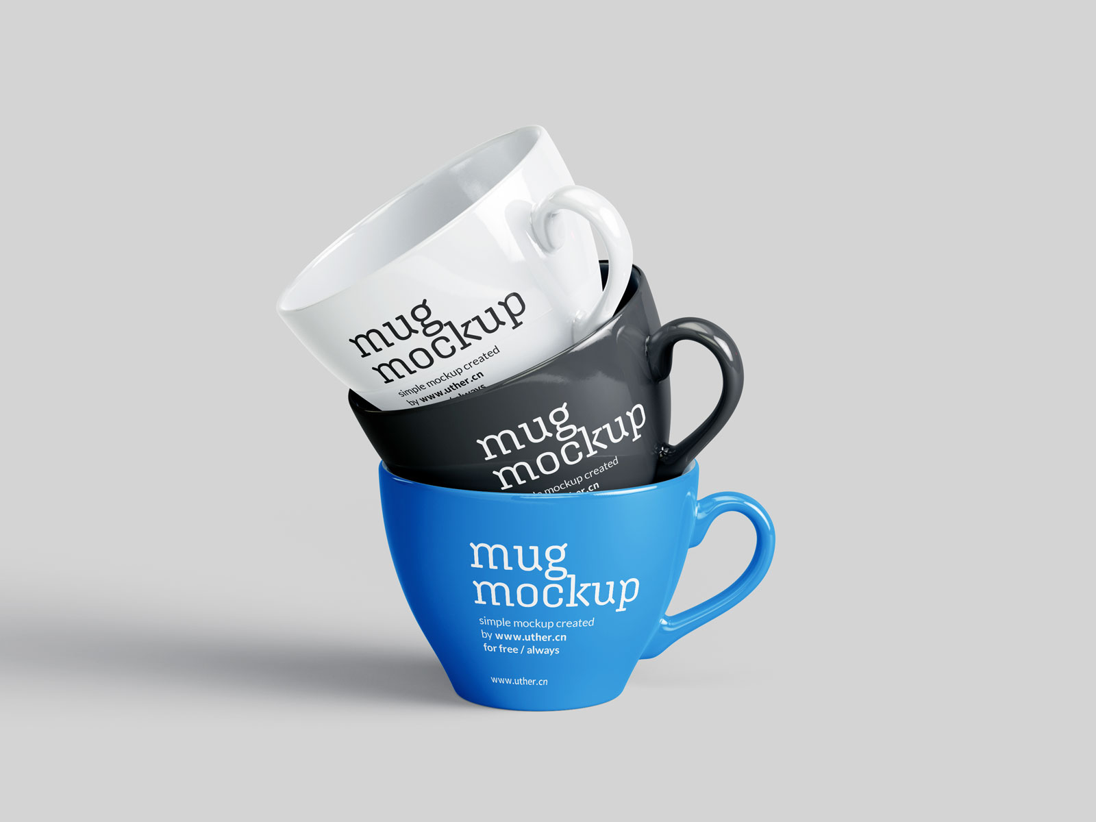 黑白蓝三色陶瓷咖啡杯样机模型Mockup .psd素材