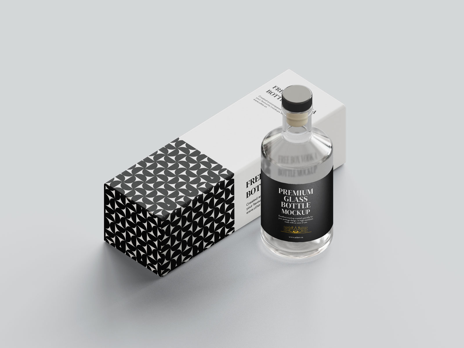 黑白伏特加酒包装盒装样机模型Mockup .psd素材