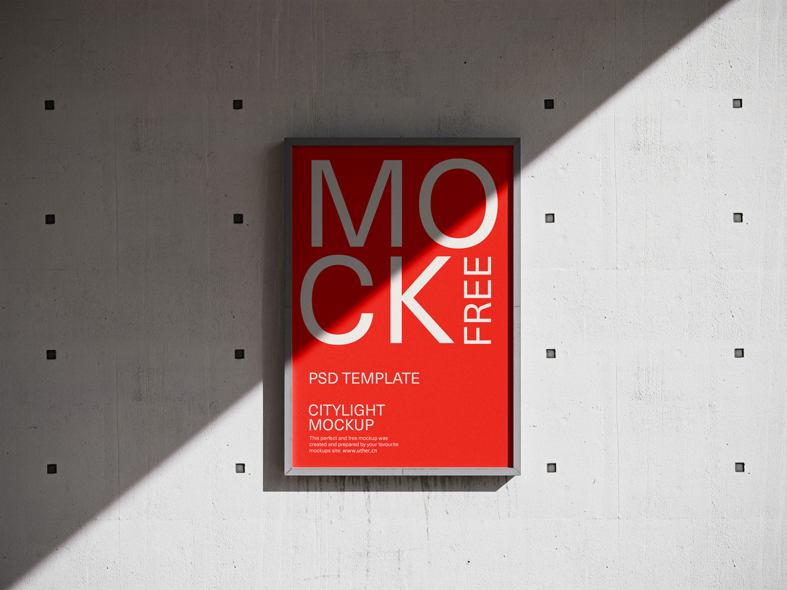 水泥墙上的金属框海报样机模型Mockup .psd素材