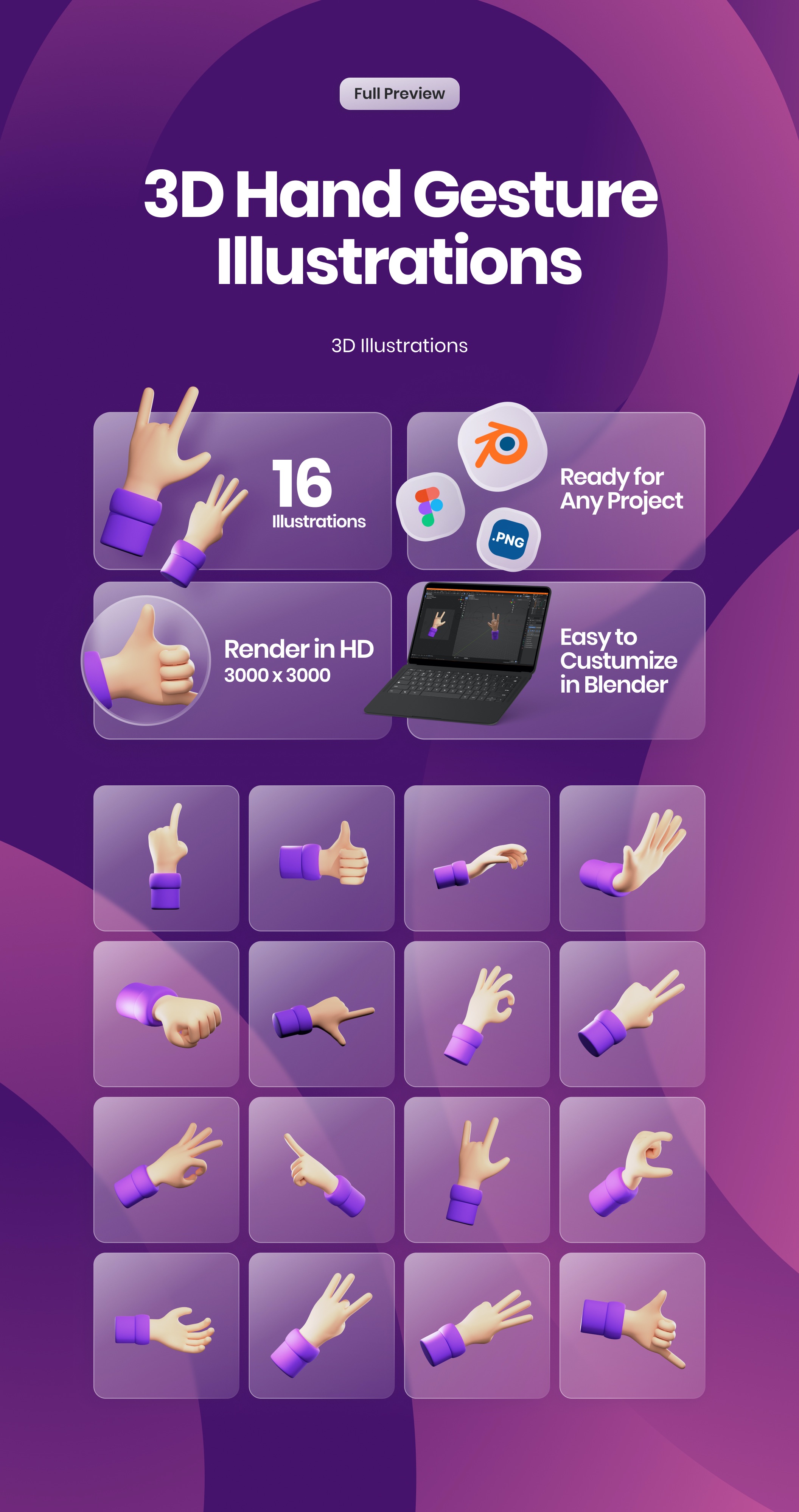 7款3D手势插图图标icon