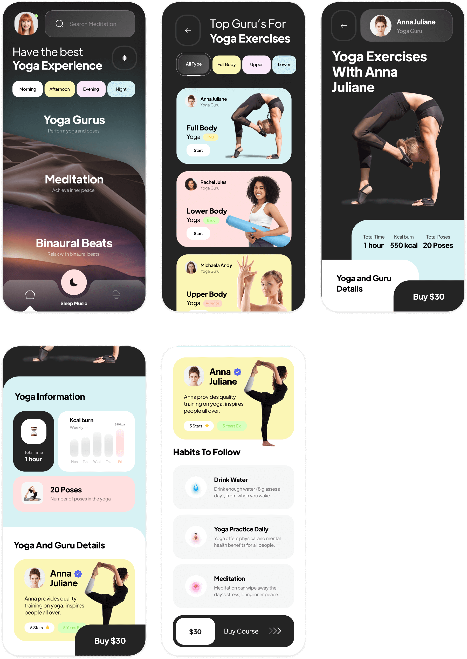 圆角风瑜伽健身冥想APP UI界面设计 .fig素材