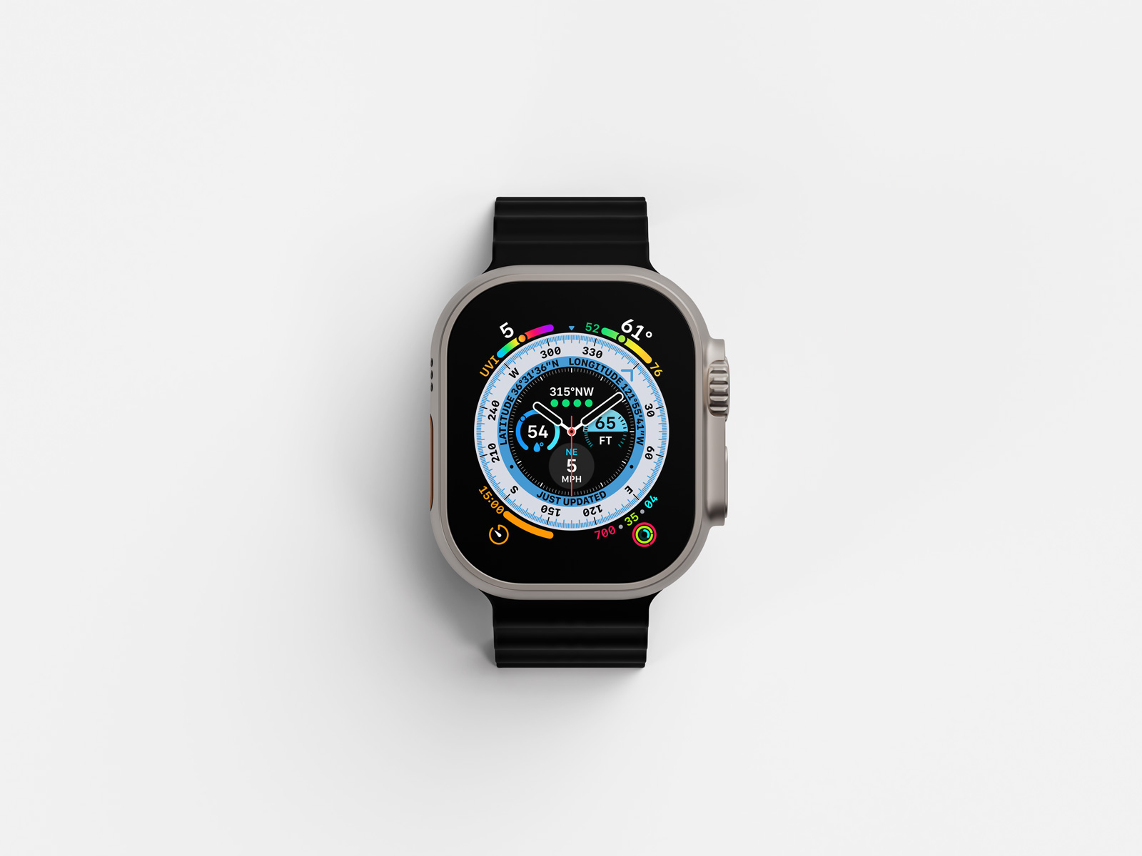 高质量正面星光色Apple Watch Ultra样机模型Mockup .psd素材