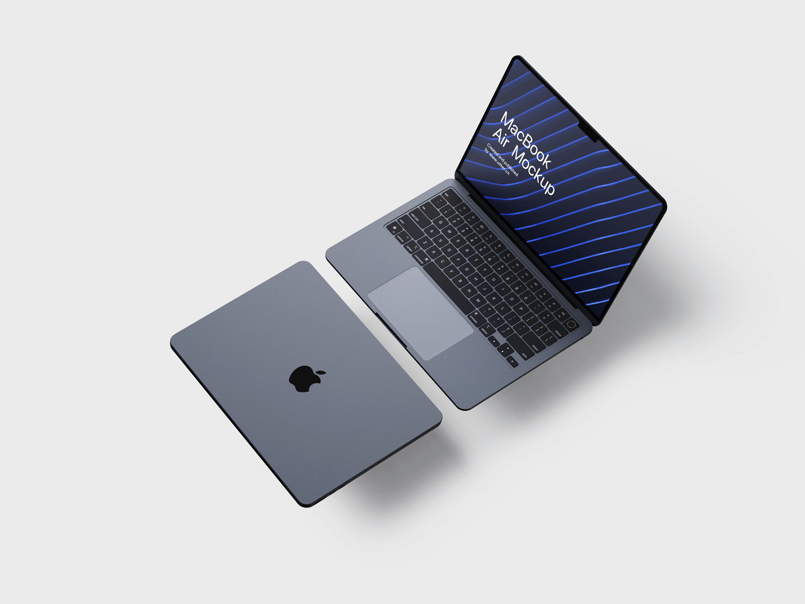 俯视悬浮的MacBook Air 2022版样机模型mockup .psd素材