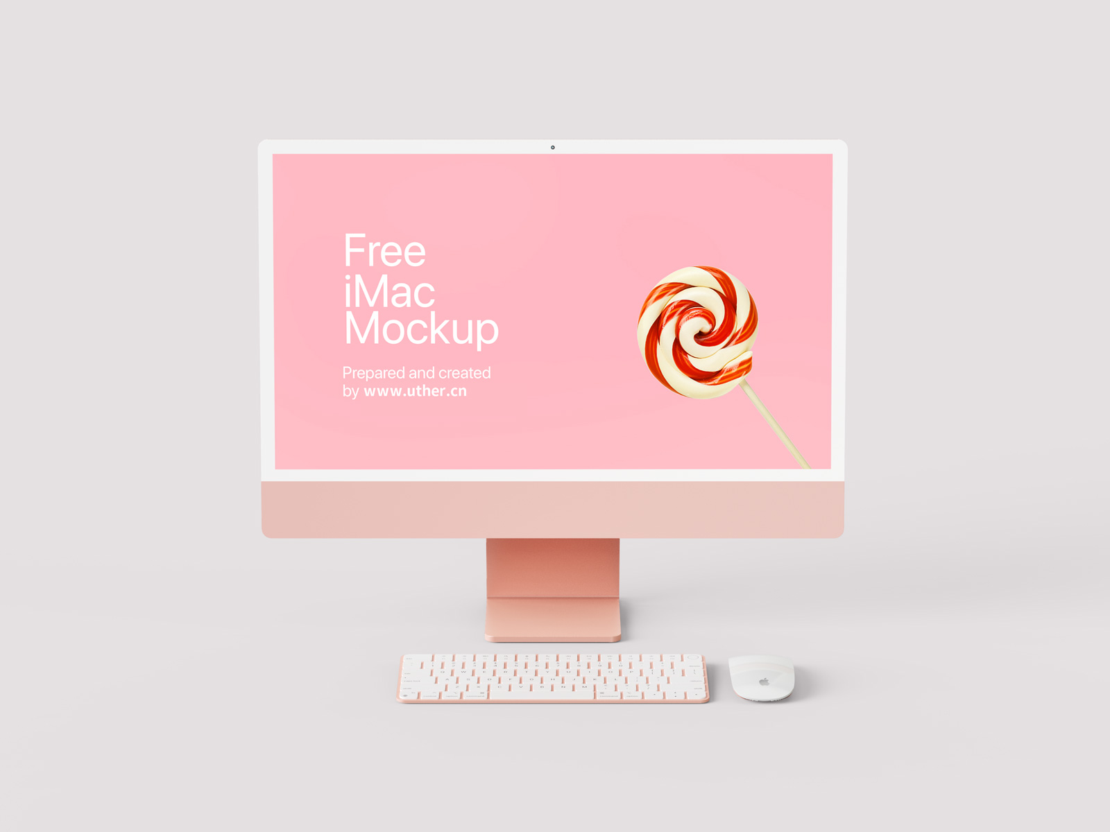 高品质正面粉色iMac样机模型mockup .psd素材