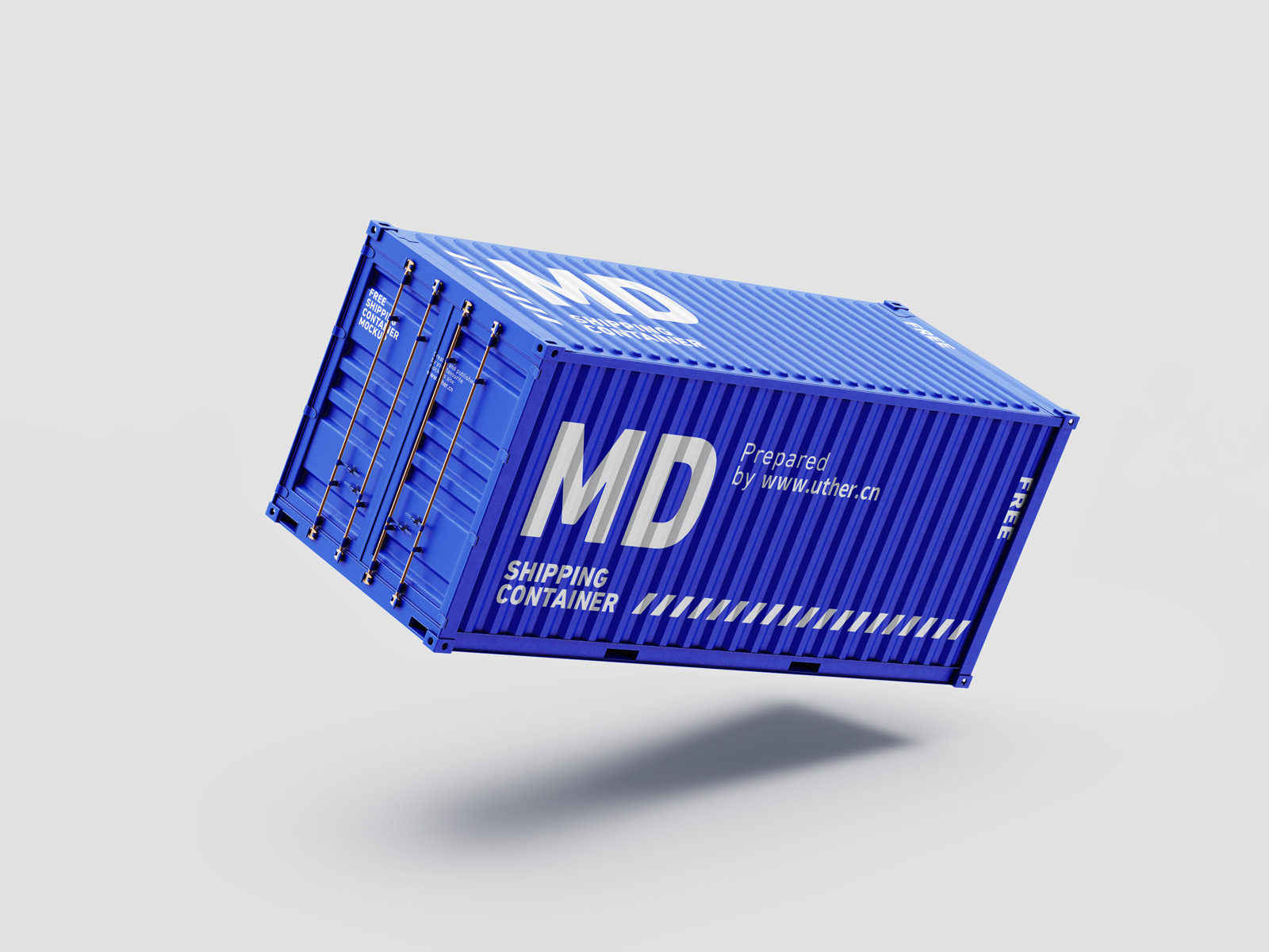 高质量悬浮的侧面运输集装箱样机模型container mockup .psd素材