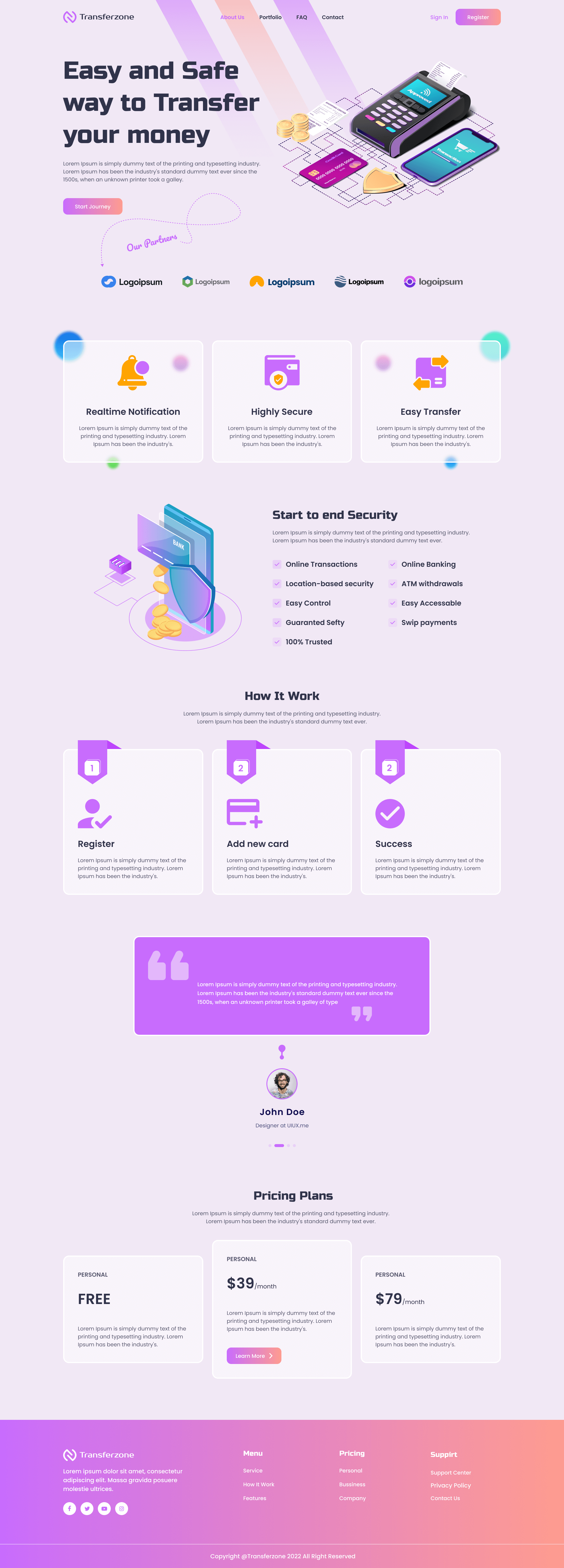 紫色系交易支付服务官网落地页Landing Page WEB UI界面设计 .fig素材