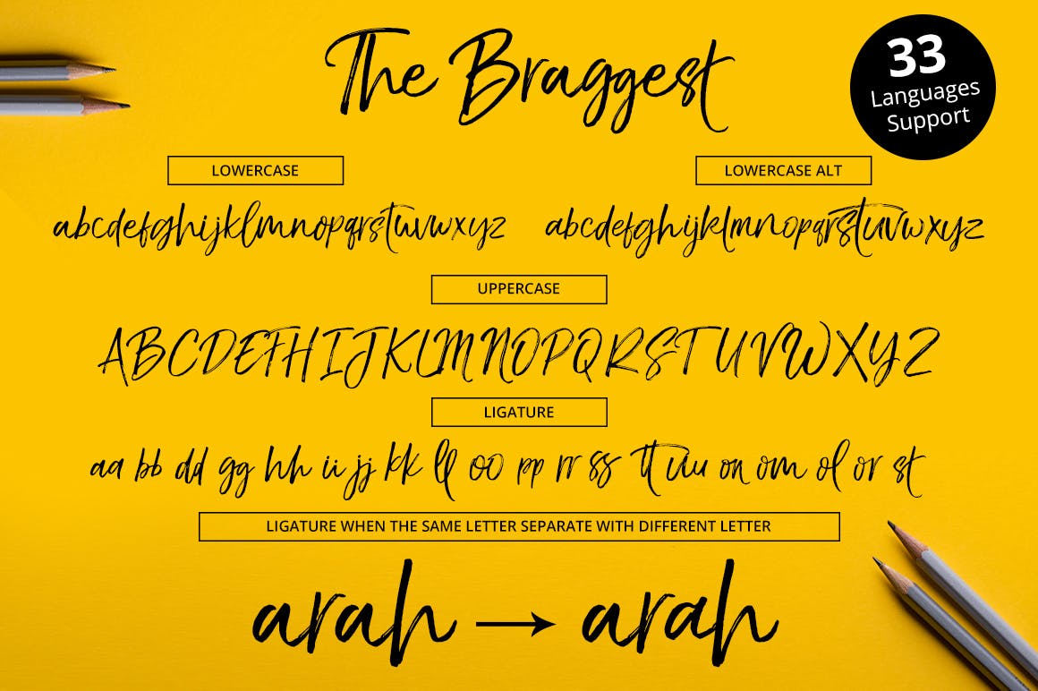 一款手写笔触书法连笔字体：The Braggest