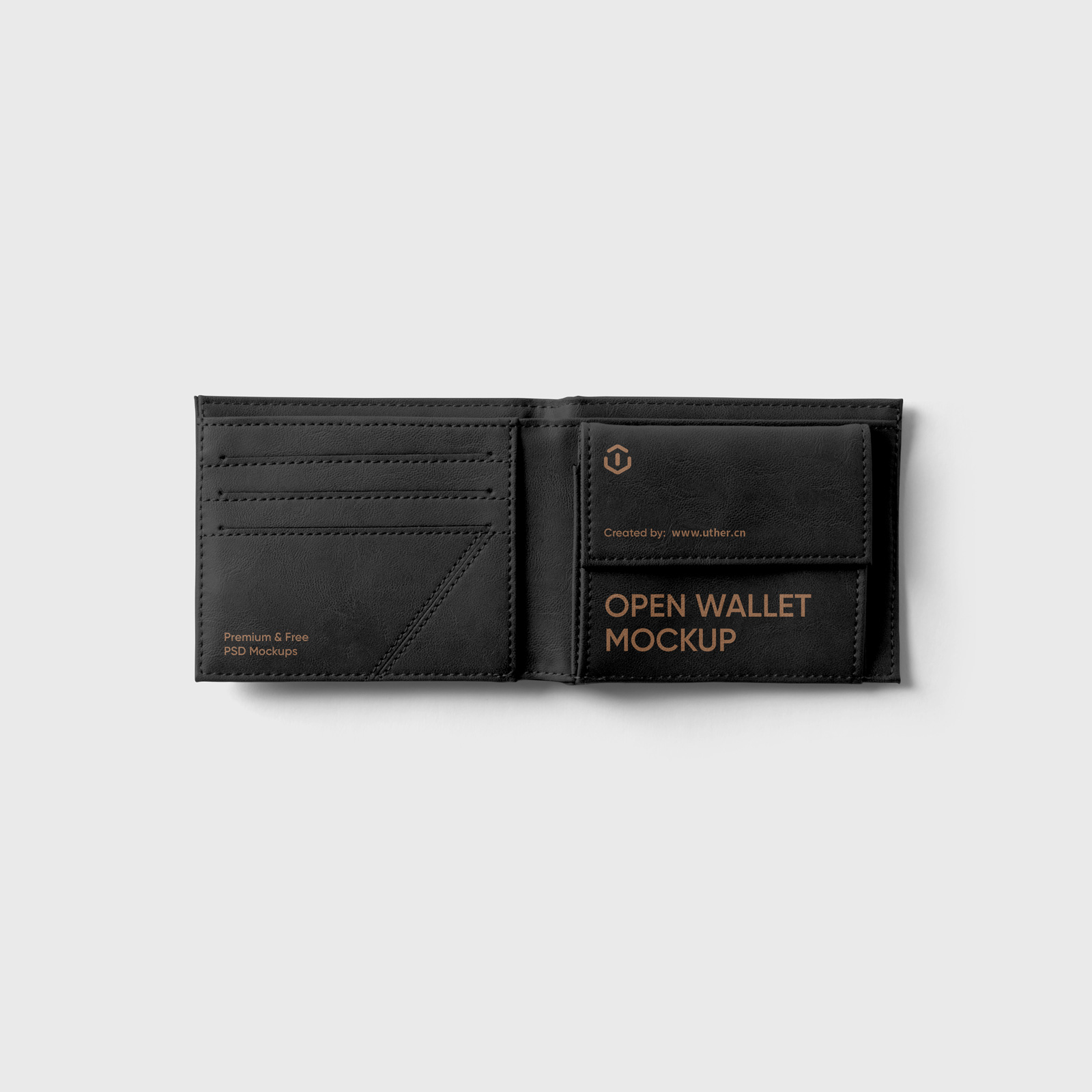 打开的黑色皮夹钱包样机模型Open Wallet Mockup .psd素材