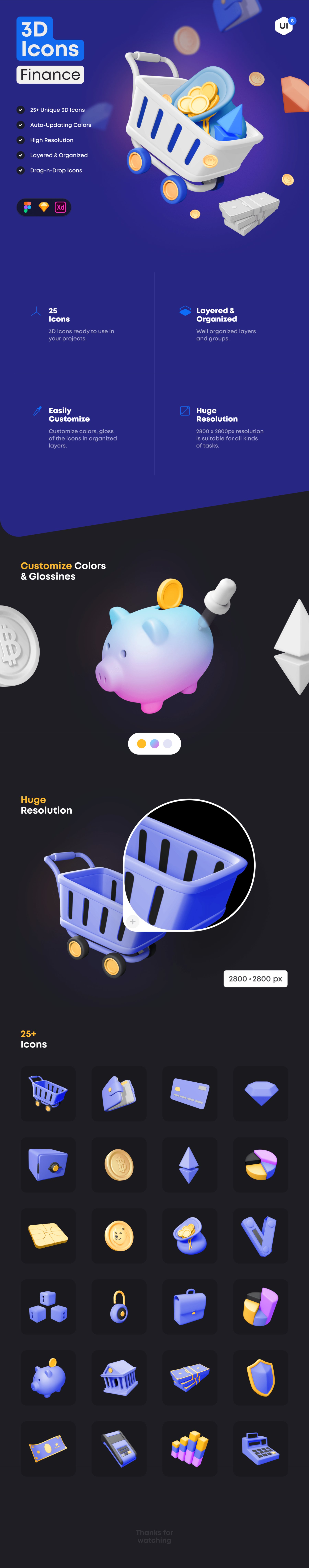 4个金融类3D图标icon