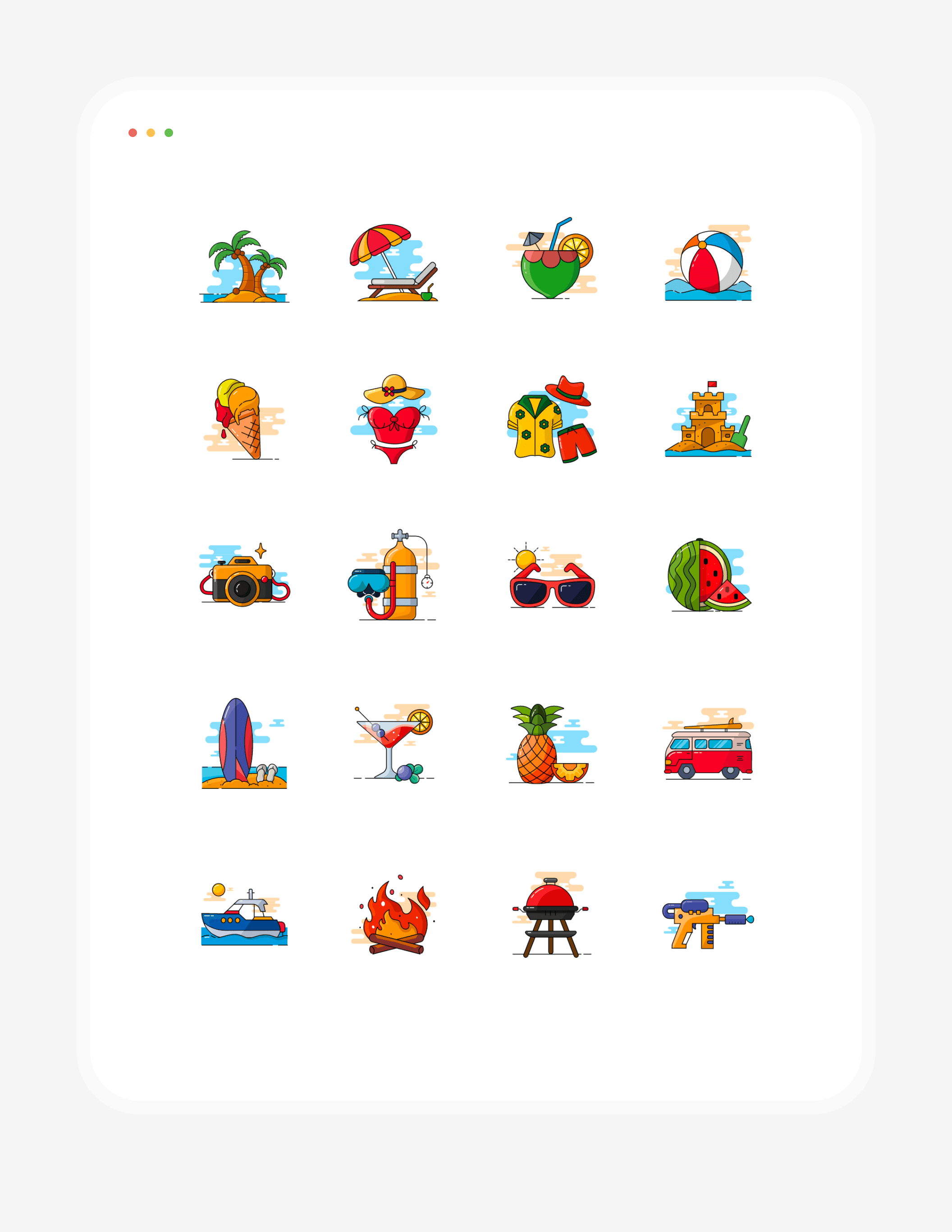 0款夏季假日旅游度假出行多色面性图标icon