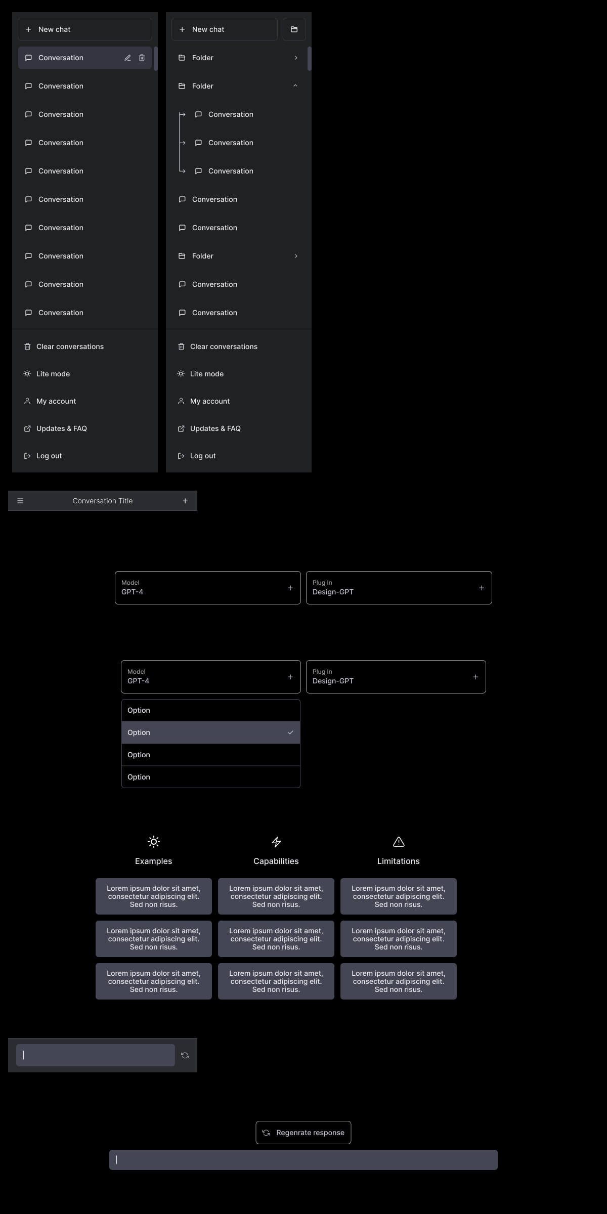暗色系ChatGPT UI设计系统组件工具包 .fig素材