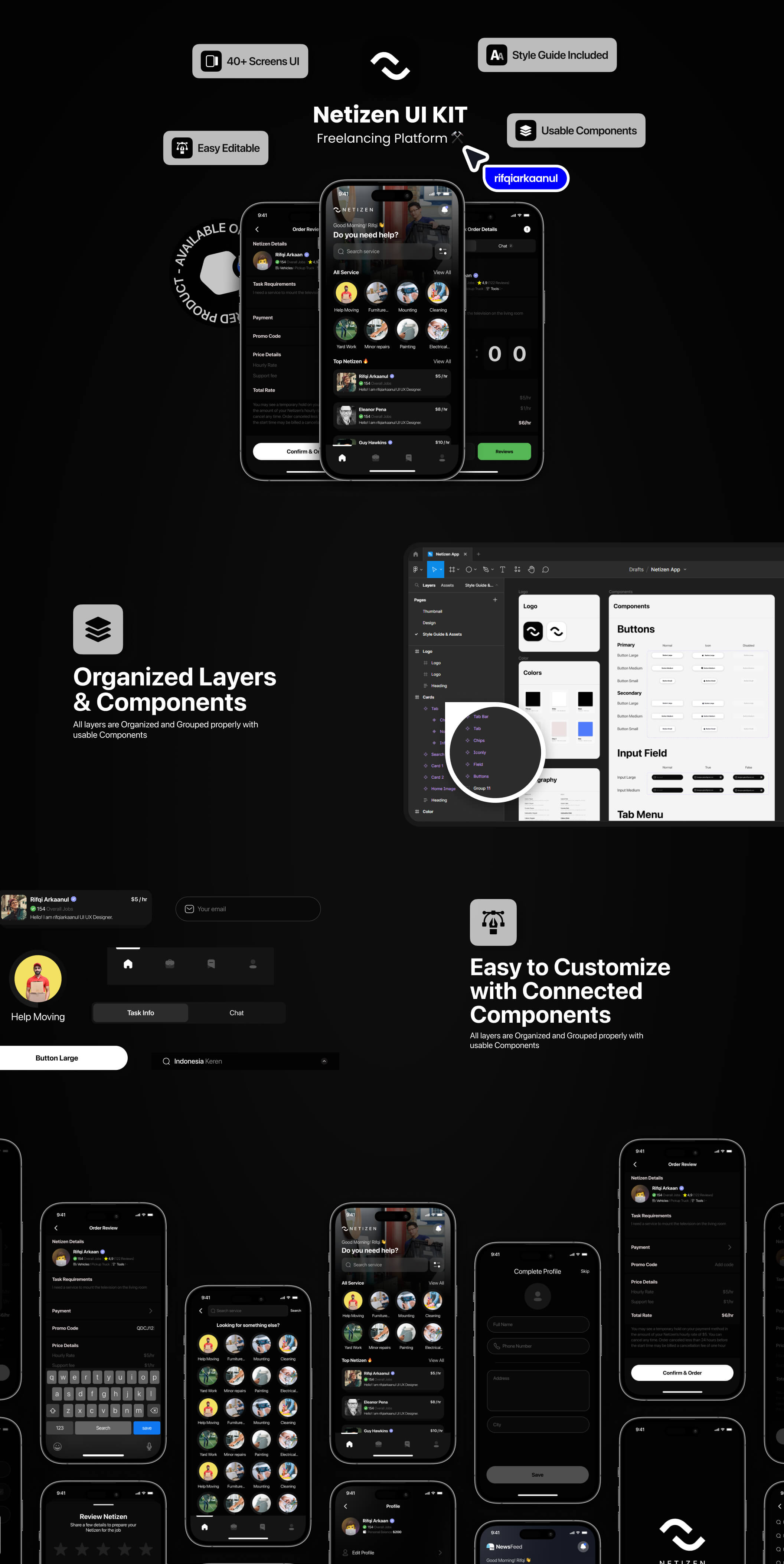 暗色系时尚自由职业APP UI界面设计 .fig素材