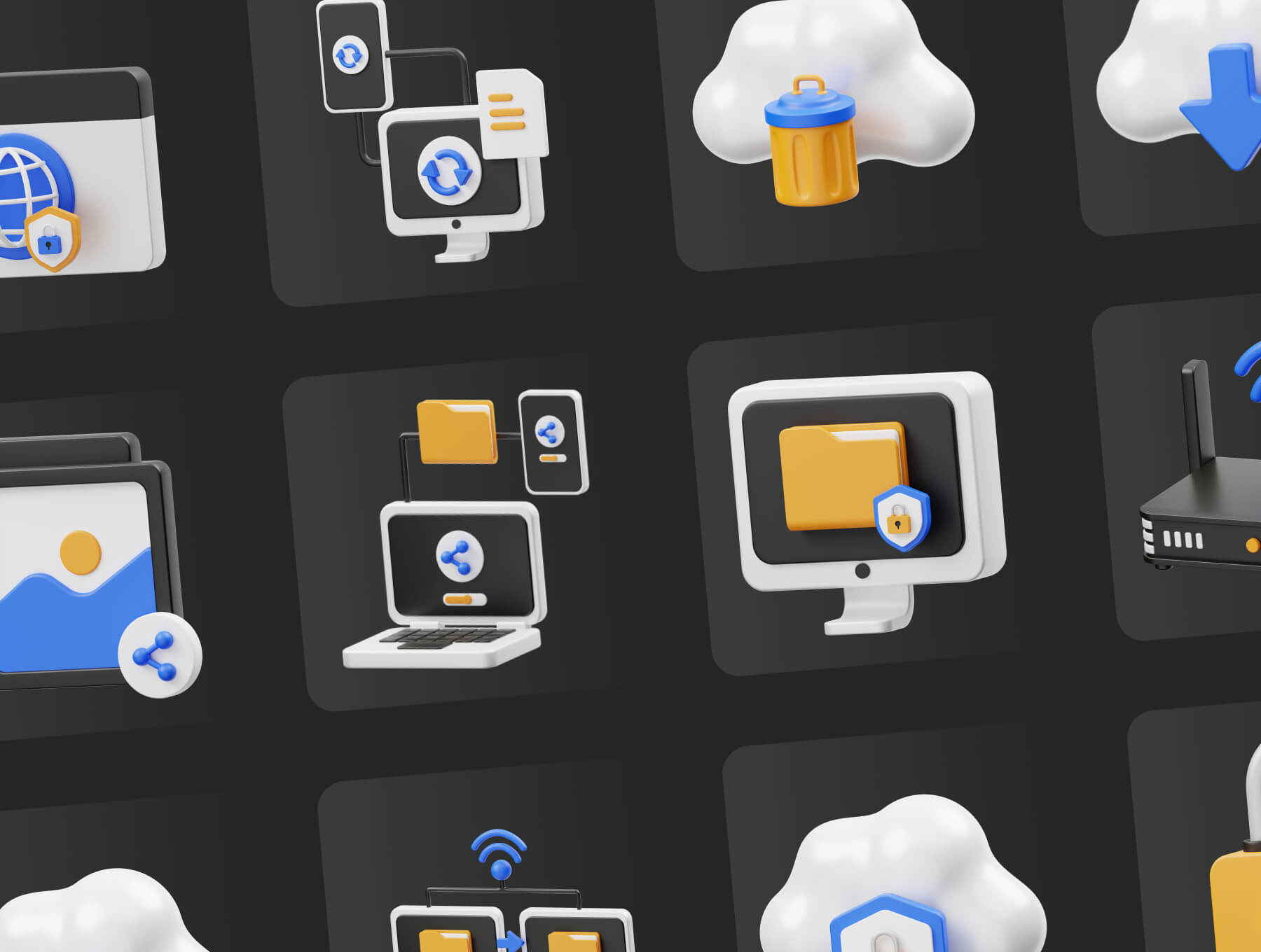 5个云网络云服务3D图标icon