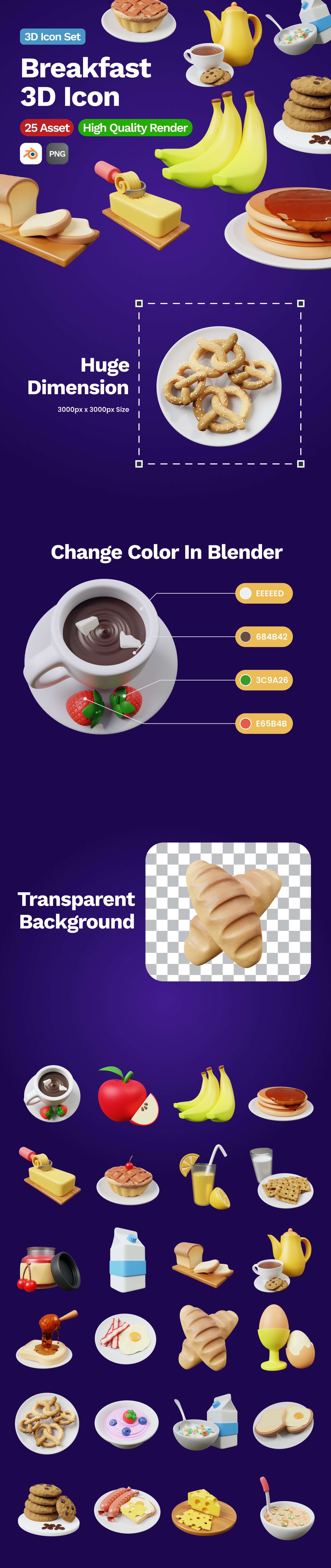 5个早餐水果咖啡牛奶3D图标icon