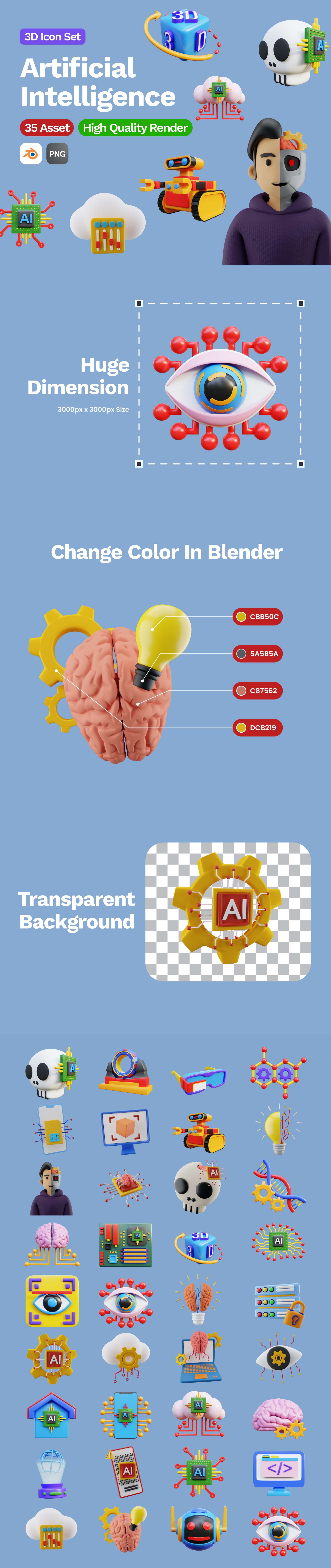 5个AI人工智能3D图标icon
