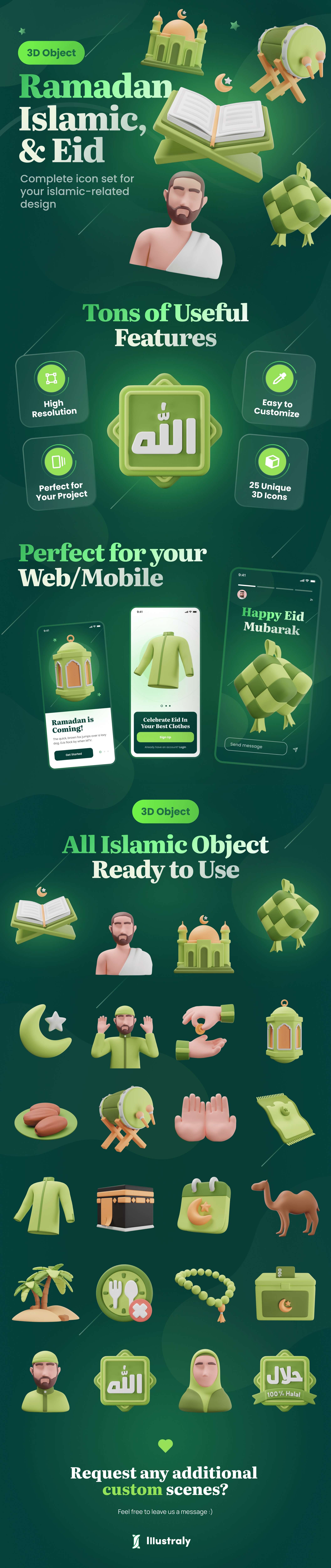 5个绿色系伊斯兰斋月3D图标icon