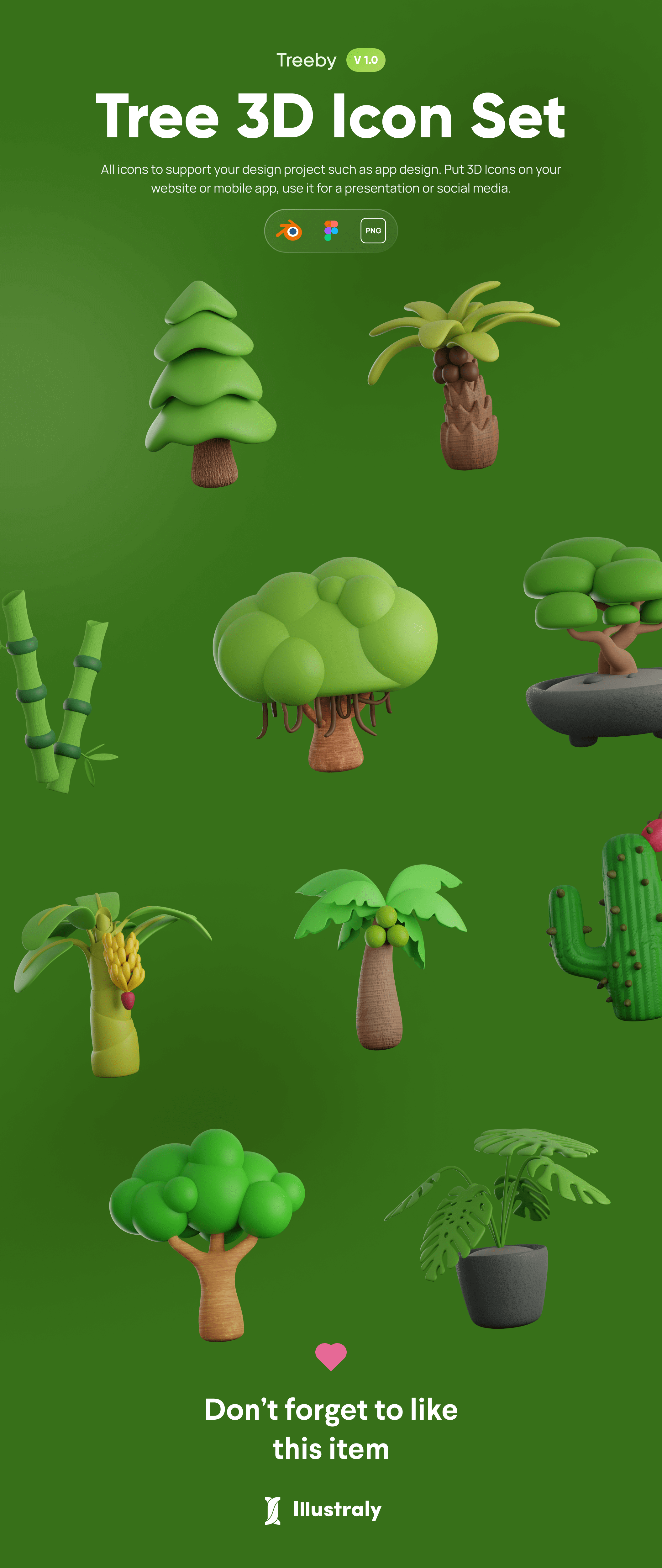 0个高质量绿色植物绿植树木3D图标icon