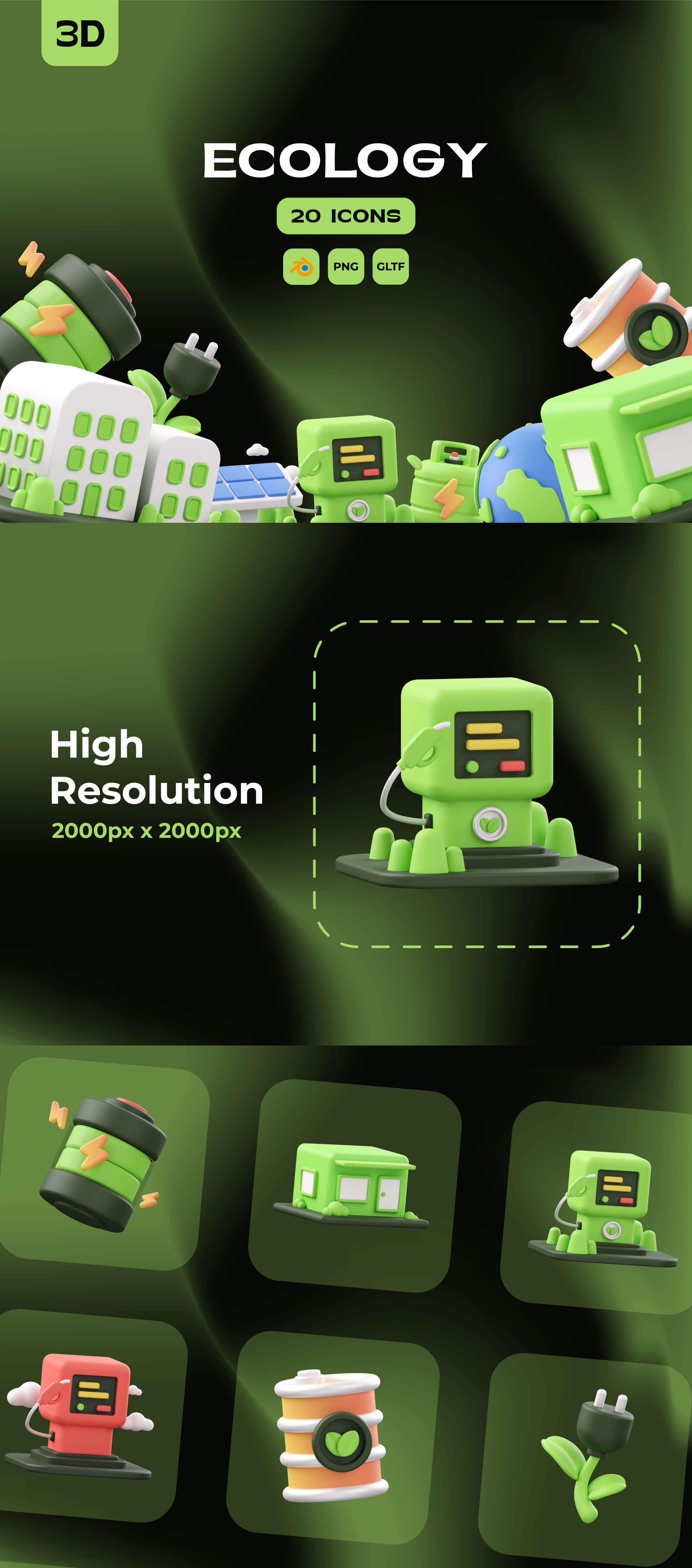 0个高质量绿色生态新能源3D图标icon
