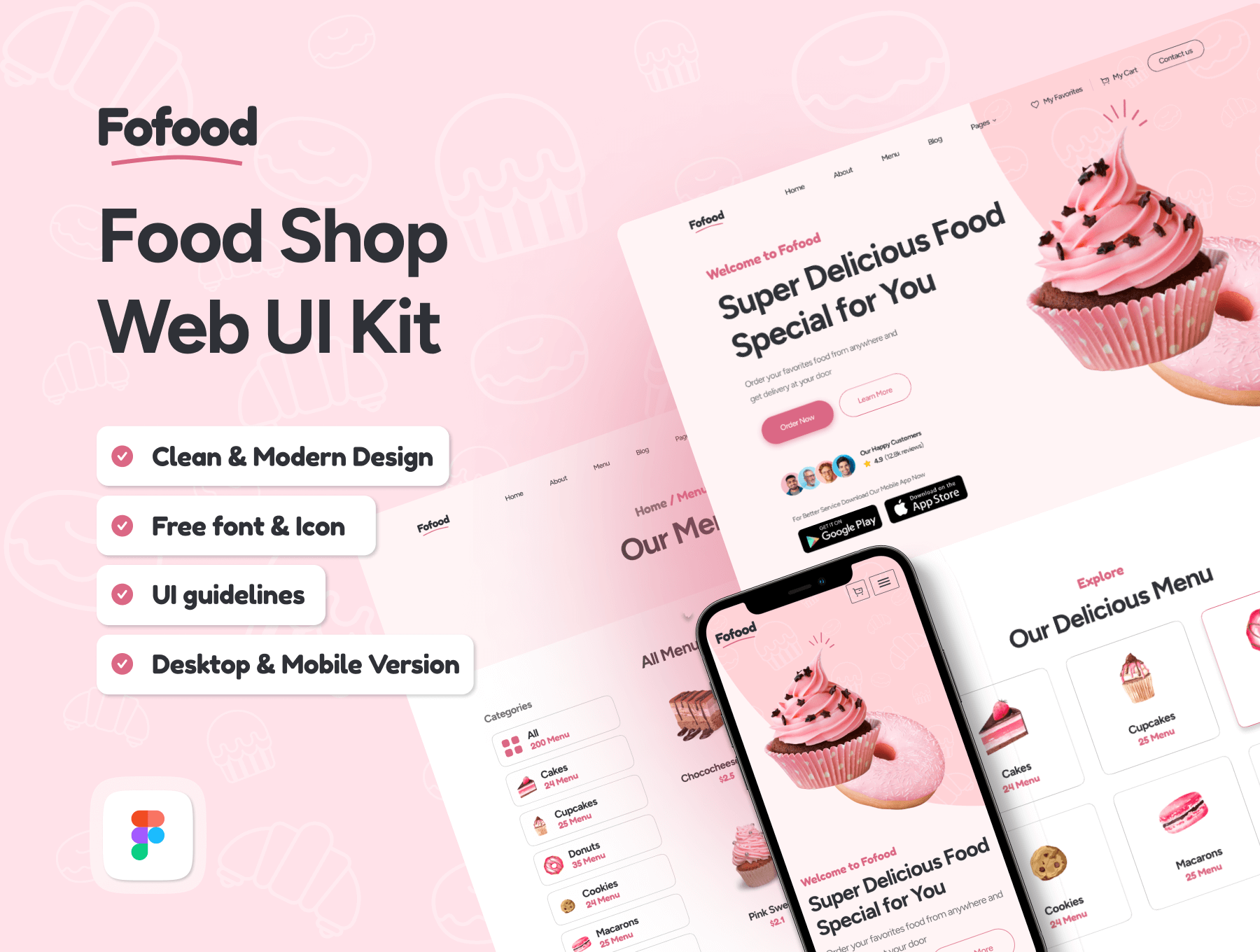粉色系响应式美食甜品甜点店官网网站WEB UI界面设计 .fig素材