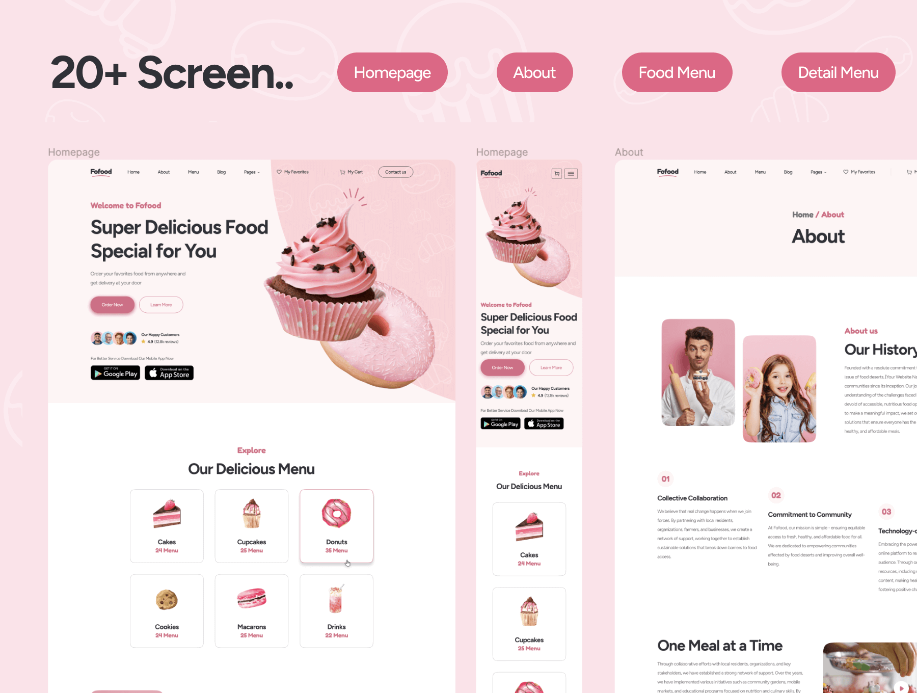 粉色系响应式美食甜品甜点店官网网站WEB UI界面设计 .fig素材