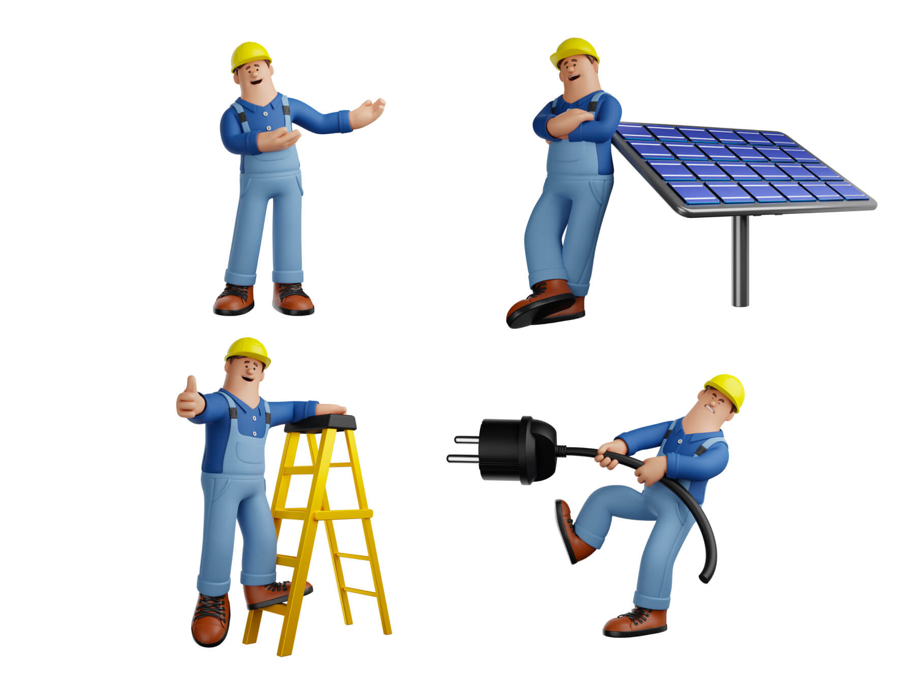 4个太阳能安装工人3D图标icon